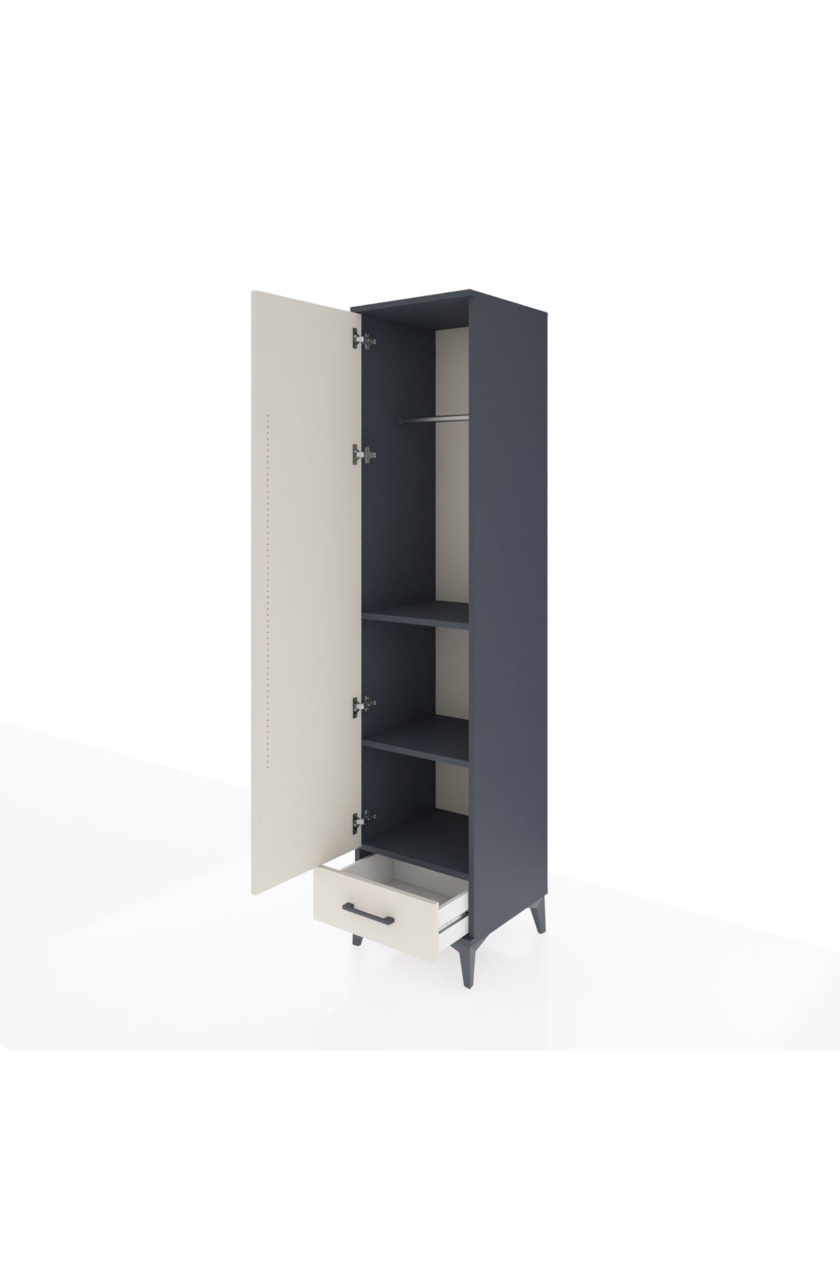 Hyperion Dolap 3 Raflı Tek Çekmeceli Tek Askılı 44x44x195 Antrasit-Aytaşı