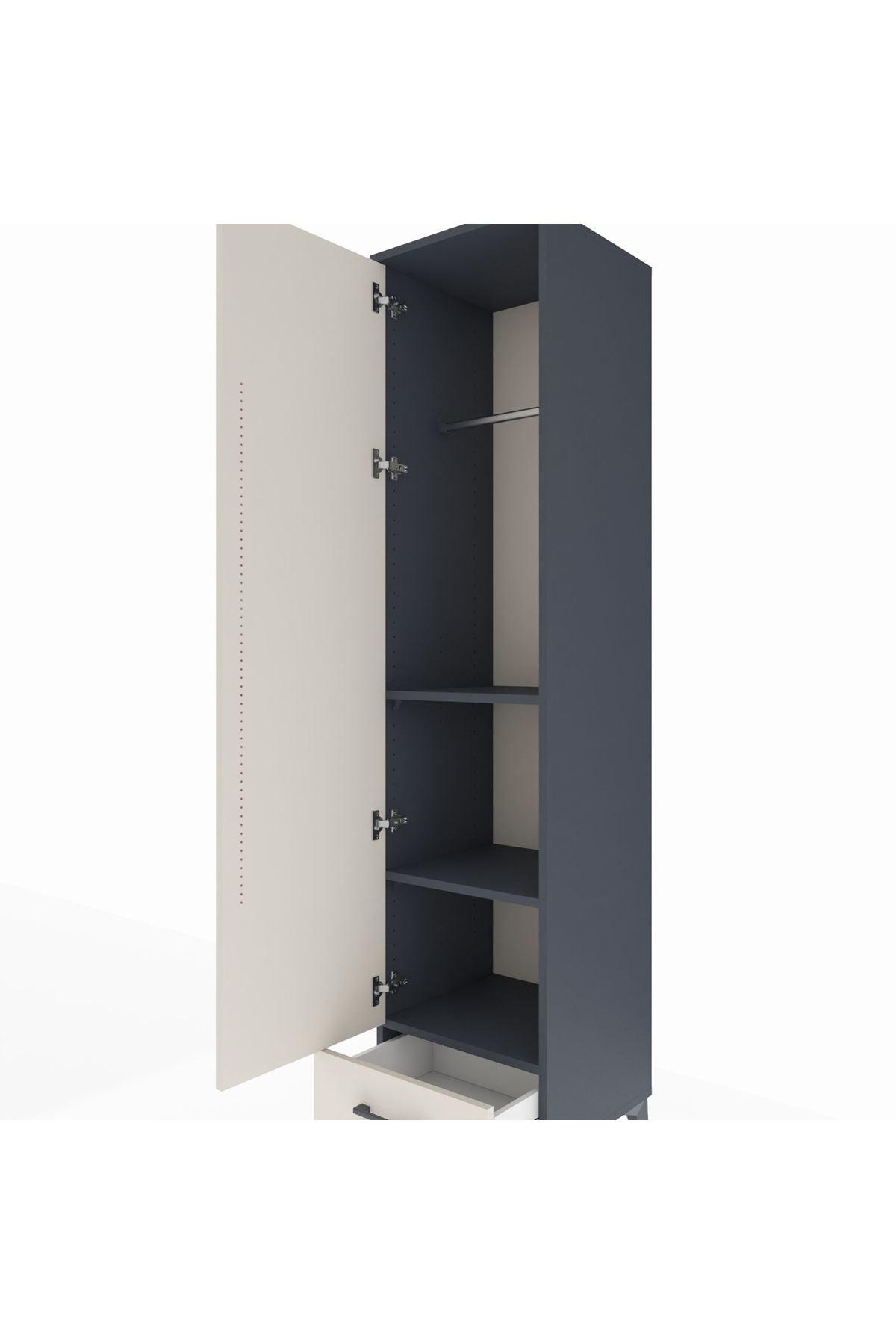 Hyperion Dolap 3 Raflı Tek Çekmeceli Tek Askılı 44x44x195 Antrasit-Aytaşı