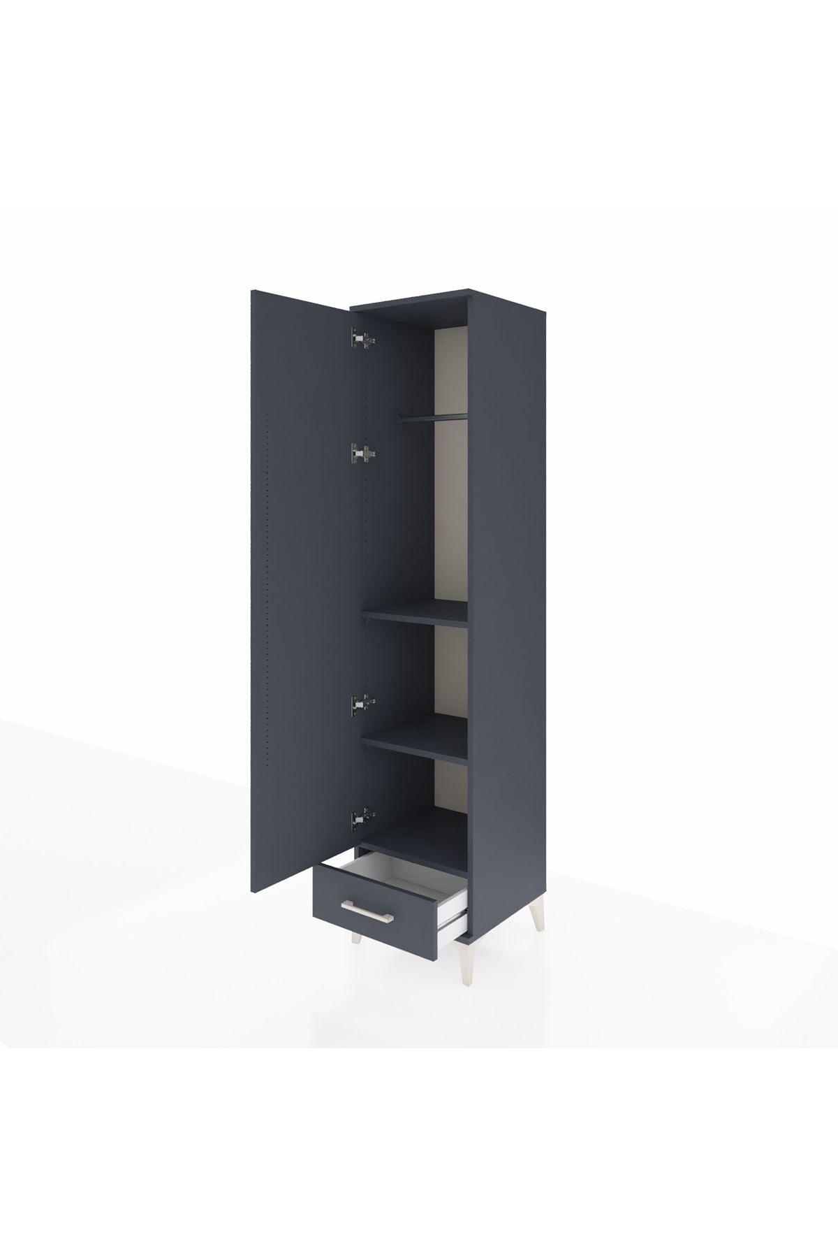 Hyperion Dolap 3 Raflı Tek Çekmeceli Tek Askılı 44x44x195 Antrasit-Antrasit