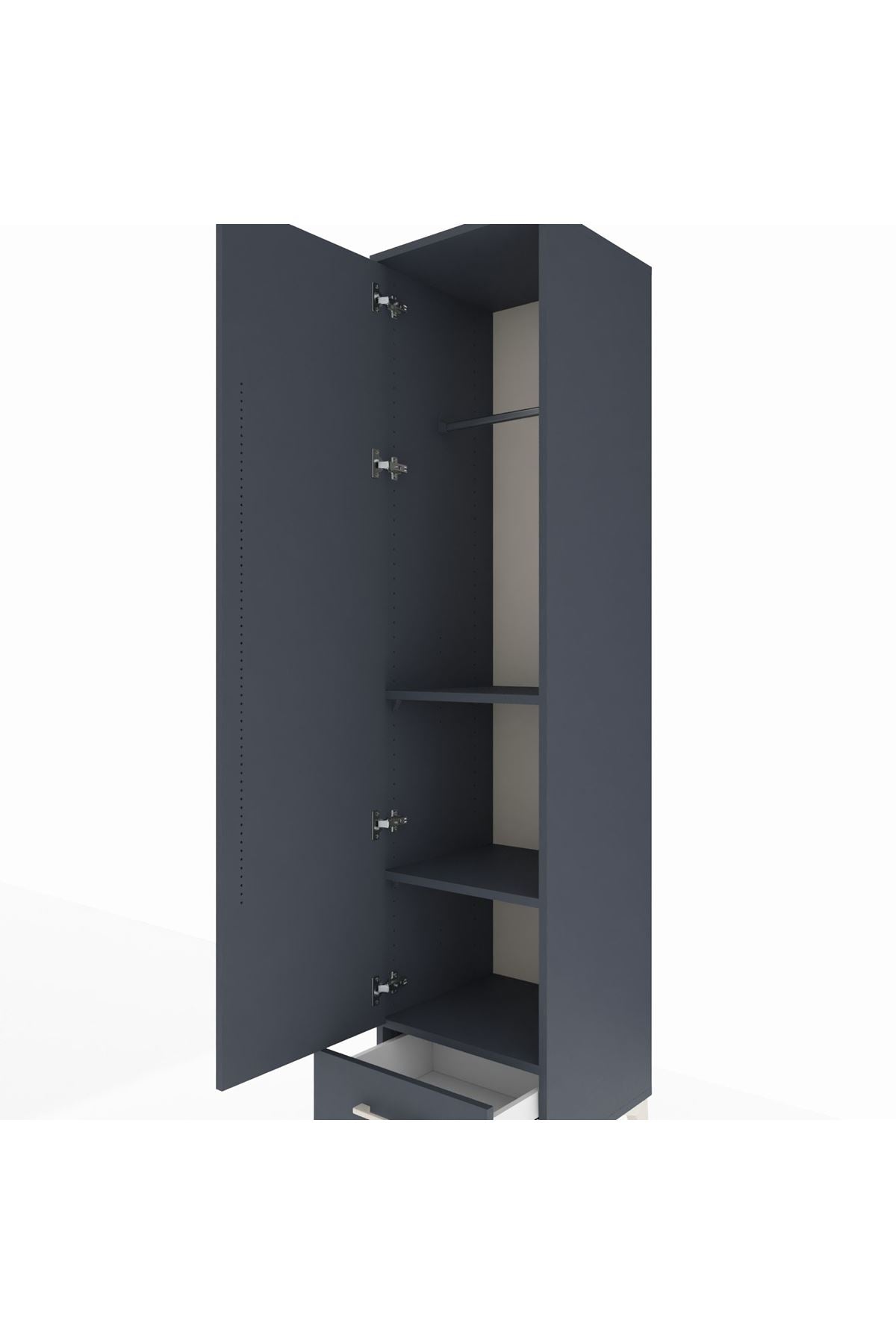 Hyperion Dolap 3 Raflı Tek Çekmeceli Tek Askılı 44x44x195 Antrasit-Antrasit