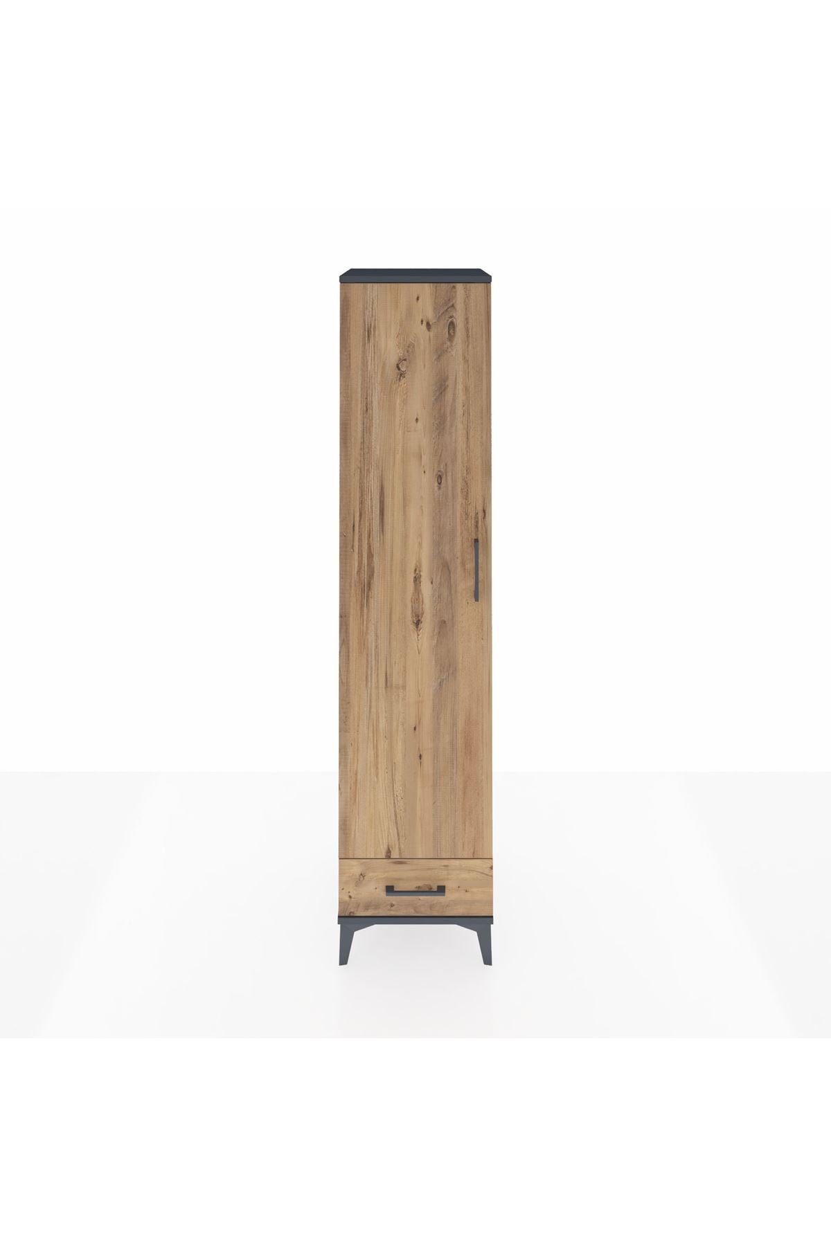 Hyperion Dolap 3 Raflı Tek Çekmeceli Tek Askılı 44x44x195 Antrasit-Çam