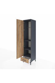 Hyperion Dolap 3 Raflı Tek Çekmeceli Tek Askılı 44x44x195 Antrasit-Çam