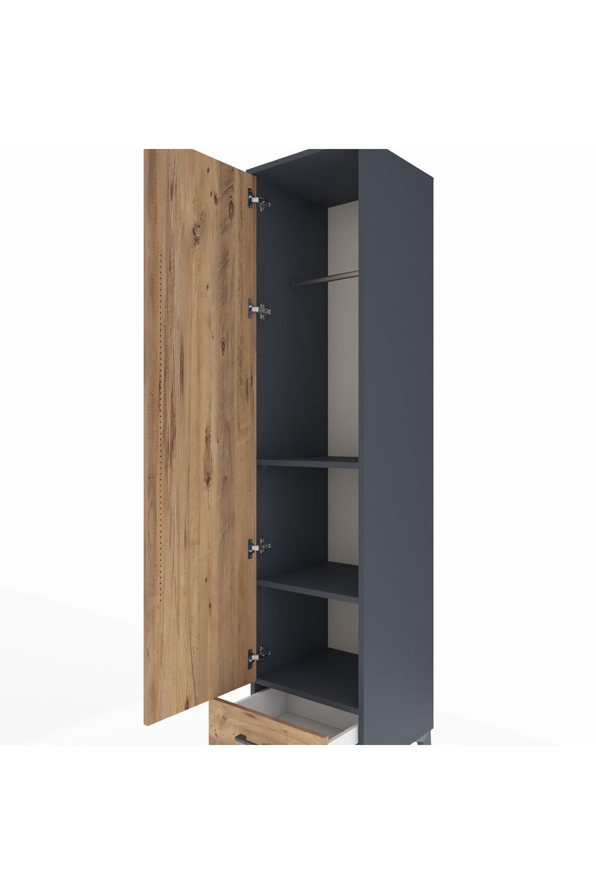 Hyperion Dolap 3 Raflı Tek Çekmeceli Tek Askılı 44x44x195 Antrasit-Çam