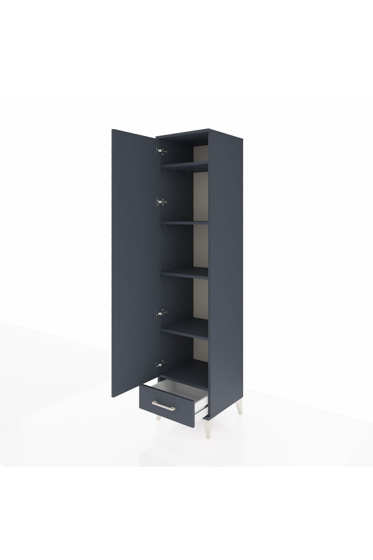 Hyperion Dolap 5 Raflı Tek Çekmeceli Tek Kapaklı 44x44x195 Antrasit-Antrasit