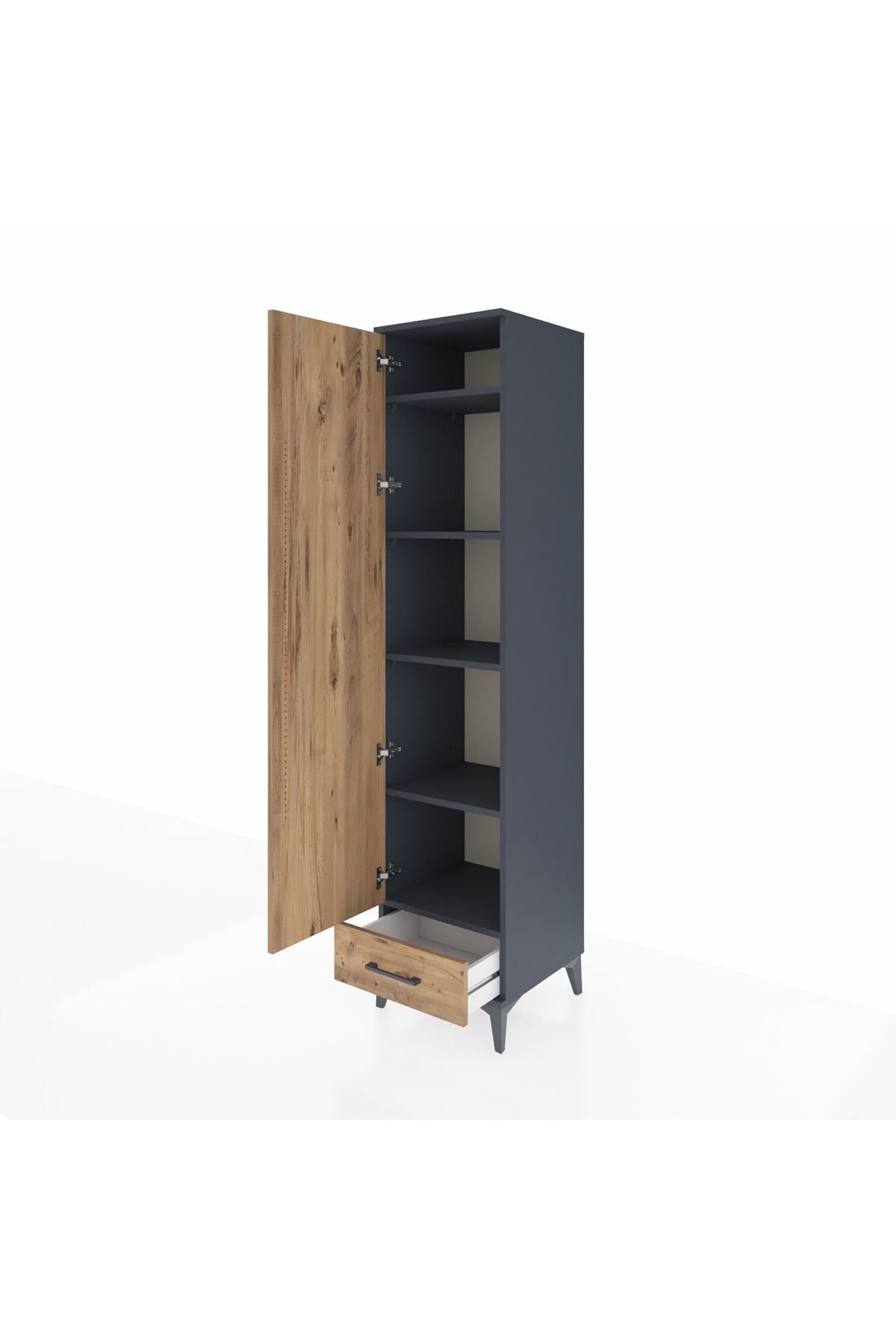 Hyperion Dolap 5 Raflı Tek Çekmeceli Tek Kapaklı 44x44x195 Antrasit-Çam