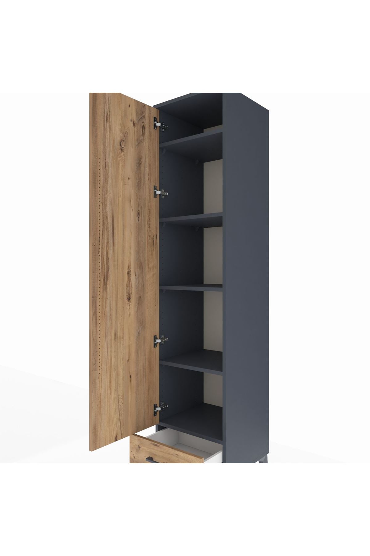 Hyperion Dolap 5 Raflı Tek Çekmeceli Tek Kapaklı 44x44x195 Antrasit-Çam