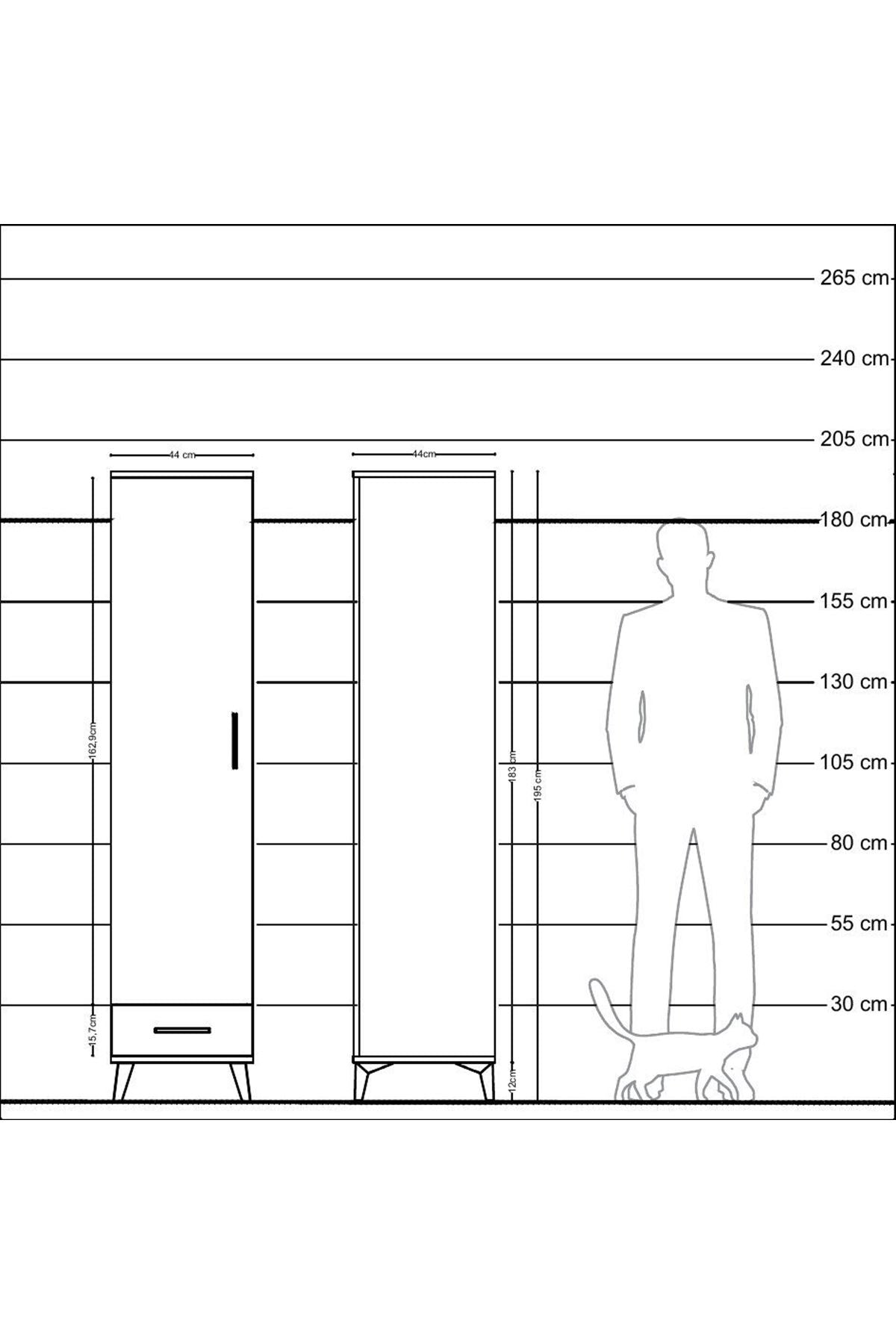 Hyperion Dolap 5 Raflı Tek Çekmeceli Tek Kapaklı 44x44x195 Antrasit-Çam