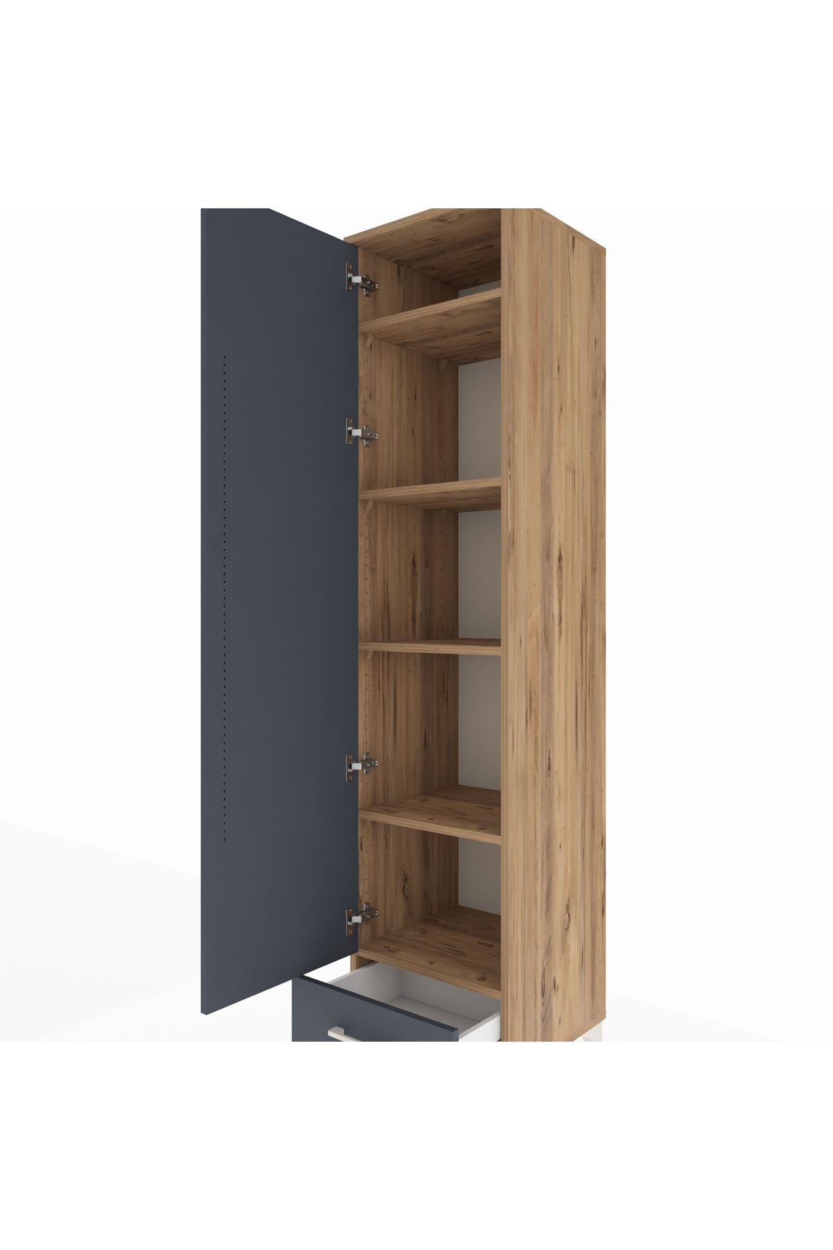 Hyperion Dolap 5 Raflı Tek Çekmeceli Tek Kapaklı 44x44x195 Çam-Antrasit