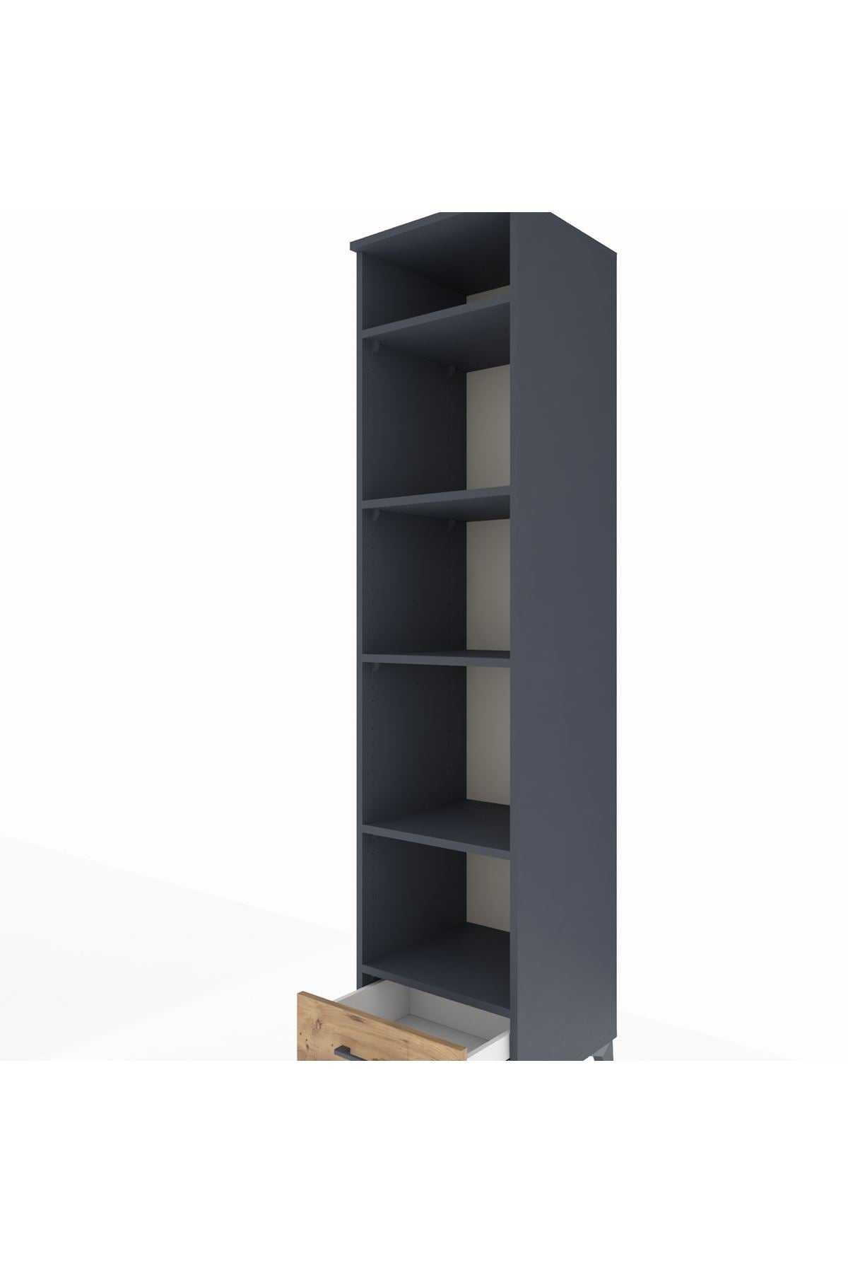 Hyperion Dolap 5 Raflı Tek Çekmeceli 44x44x195 Antrasit-Çam
