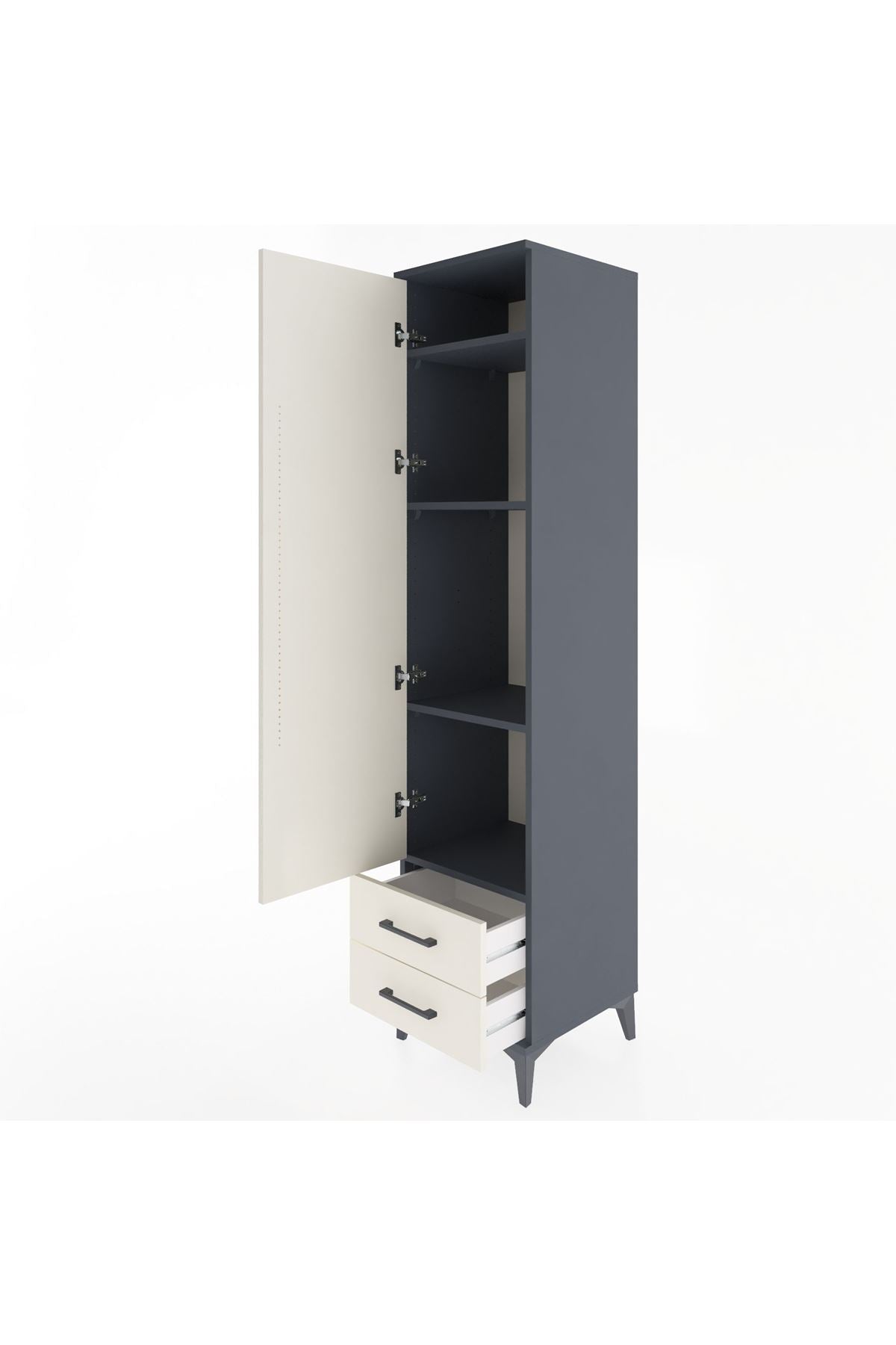Hyperion Dolap 4 Raflı 2 Çekmeceli Tek Kapaklı 44x44x195 Antrasit-Aytaşı