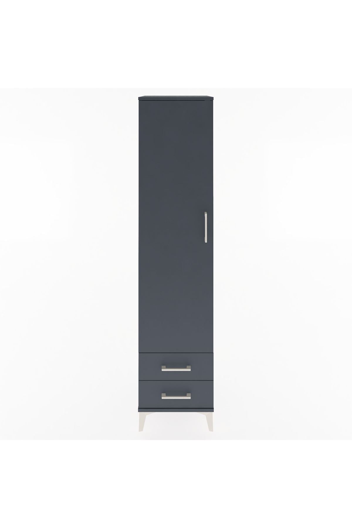 Hyperion Dolap 4 Raflı 2 Çekmeceli Tek Kapaklı 44x44x195 Antrasit-Antrasit