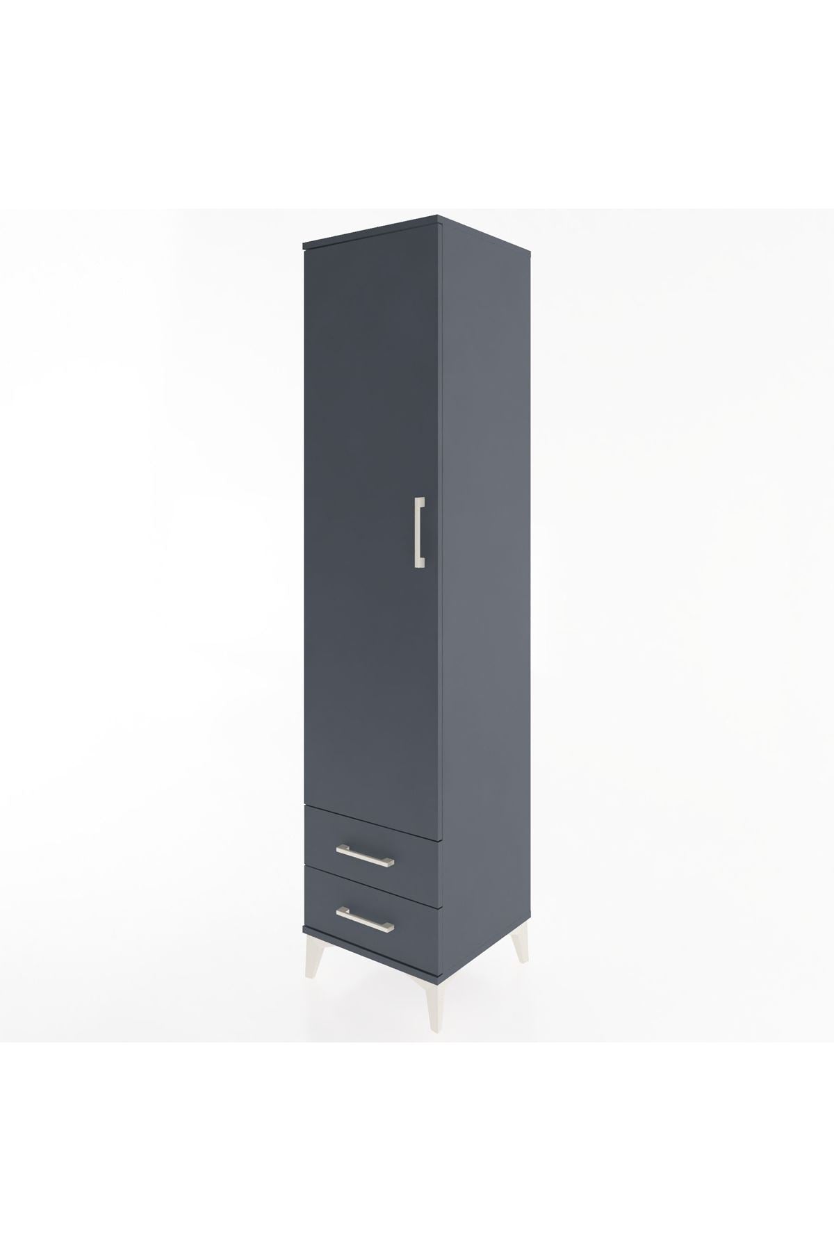 Hyperion Dolap 4 Raflı 2 Çekmeceli Tek Kapaklı 44x44x195 Antrasit-Antrasit