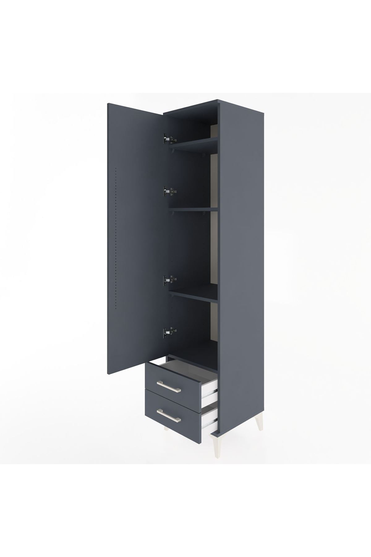 Hyperion Dolap 4 Raflı 2 Çekmeceli Tek Kapaklı 44x44x195 Antrasit-Antrasit