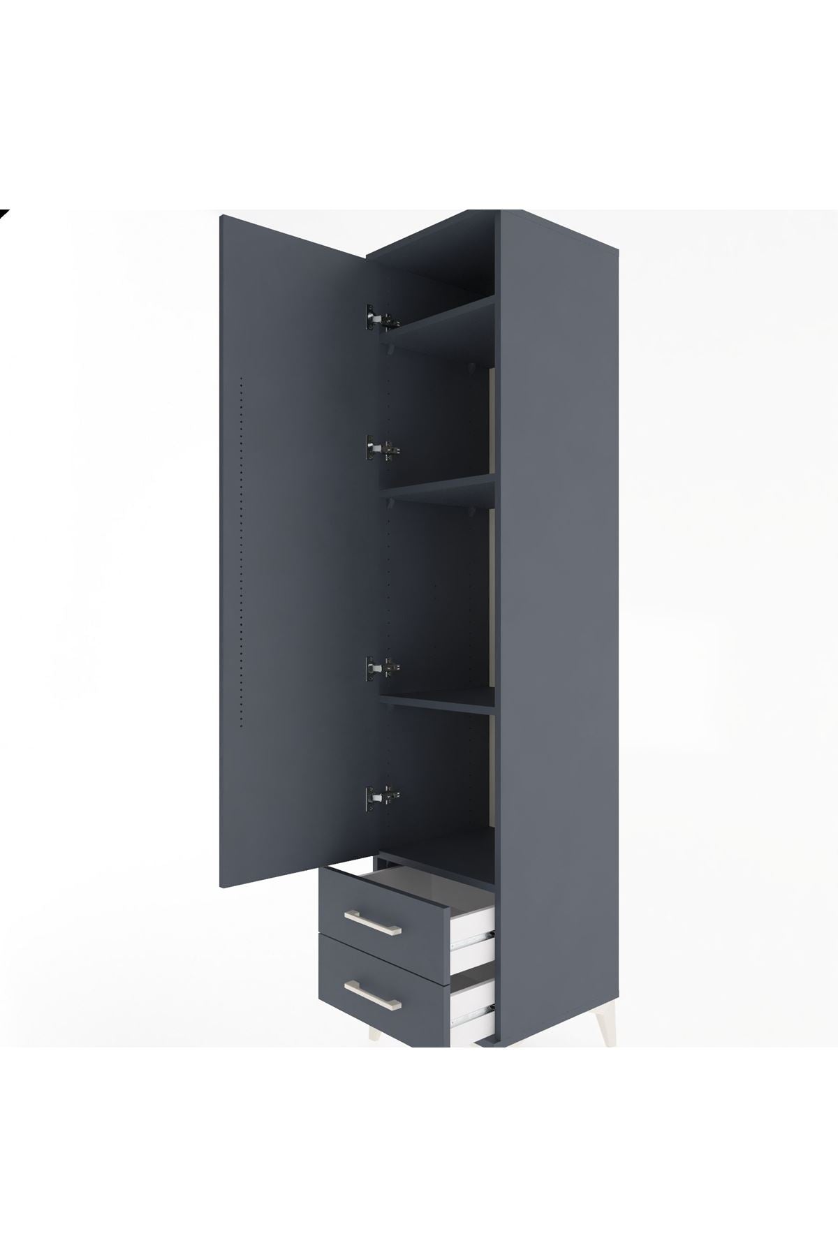 Hyperion Dolap 4 Raflı 2 Çekmeceli Tek Kapaklı 44x44x195 Antrasit-Antrasit