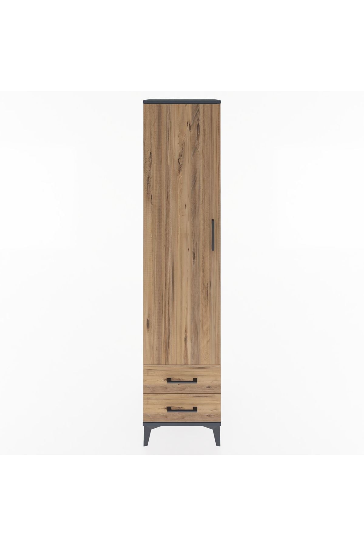 Hyperion Dolap 4 Raflı 2 Çekmeceli Tek Kapaklı 44x44x195 Antrasit-Çam