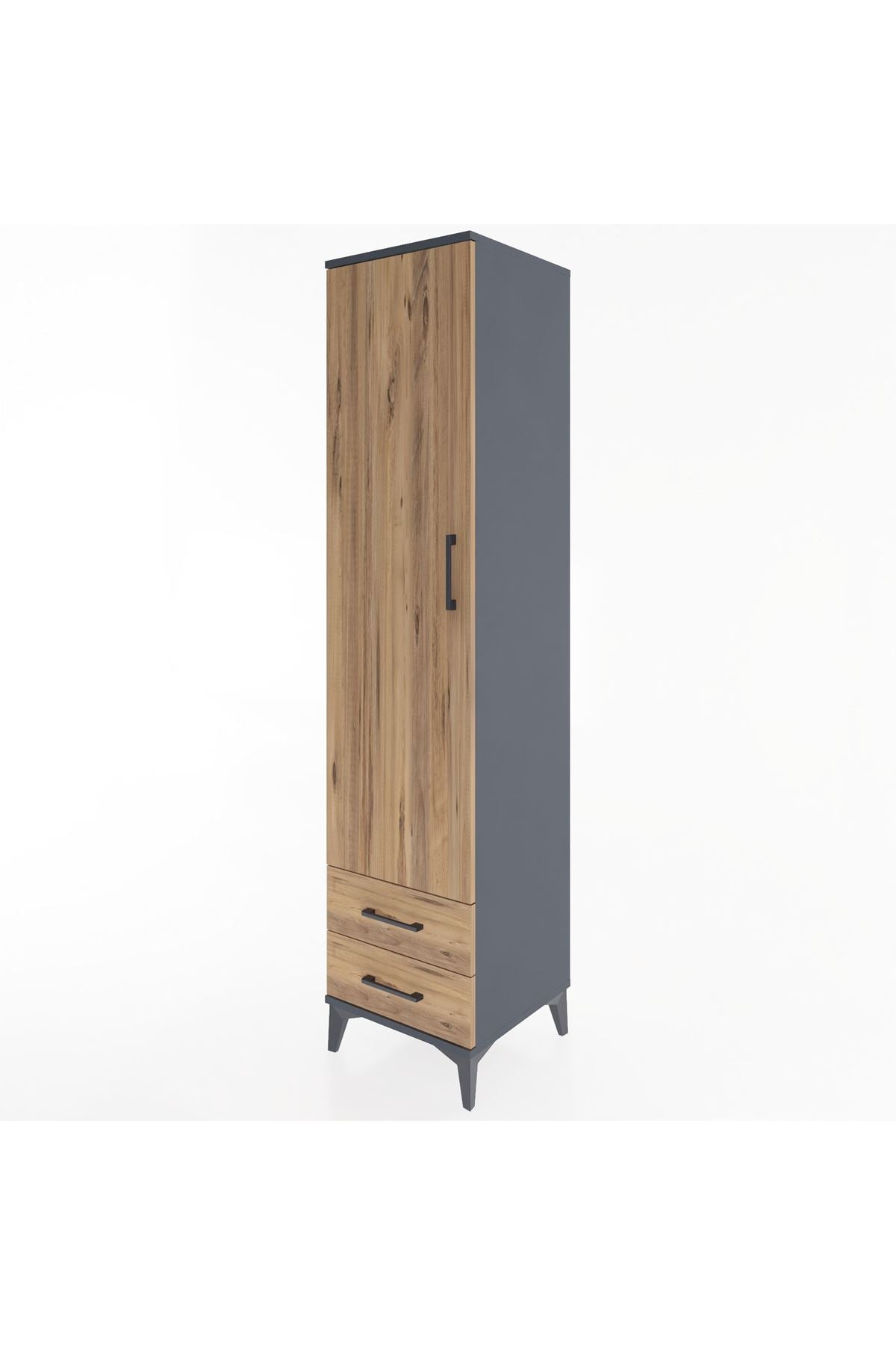 Hyperion Dolap 4 Raflı 2 Çekmeceli Tek Kapaklı 44x44x195 Antrasit-Çam