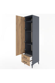 Hyperion Dolap 4 Raflı 2 Çekmeceli Tek Kapaklı 44x44x195 Antrasit-Çam