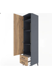 Hyperion Dolap 4 Raflı 2 Çekmeceli Tek Kapaklı 44x44x195 Antrasit-Çam