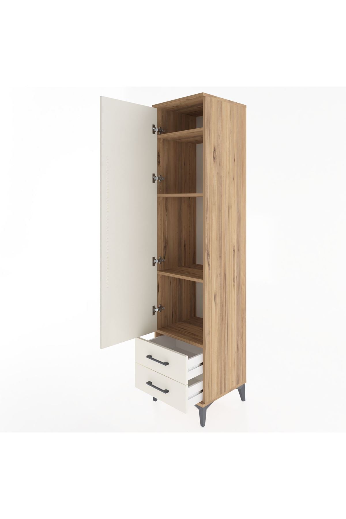 Hyperion Dolap 4 Raflı 2 Çekmeceli Tek Kapaklı 44x44x195 Çam-Aytaşı