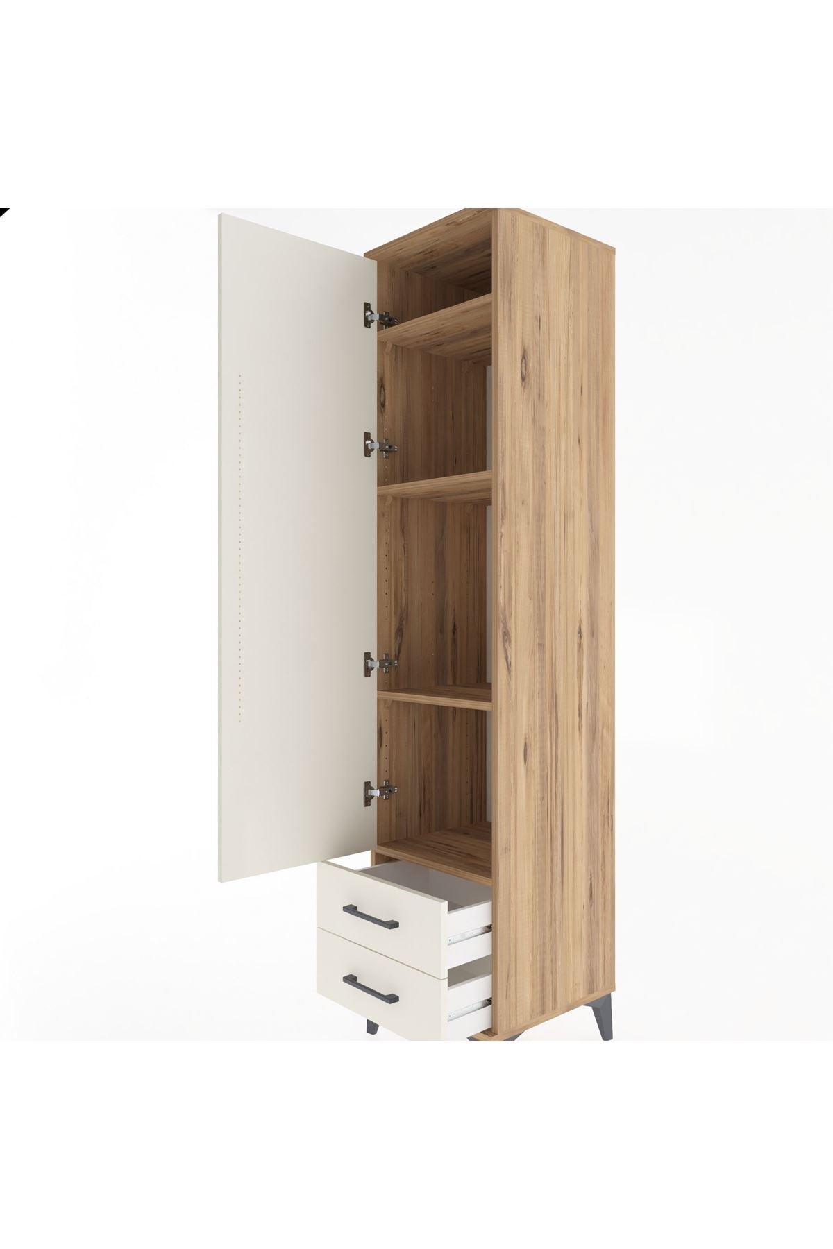 Hyperion Dolap 4 Raflı 2 Çekmeceli Tek Kapaklı 44x44x195 Çam-Aytaşı