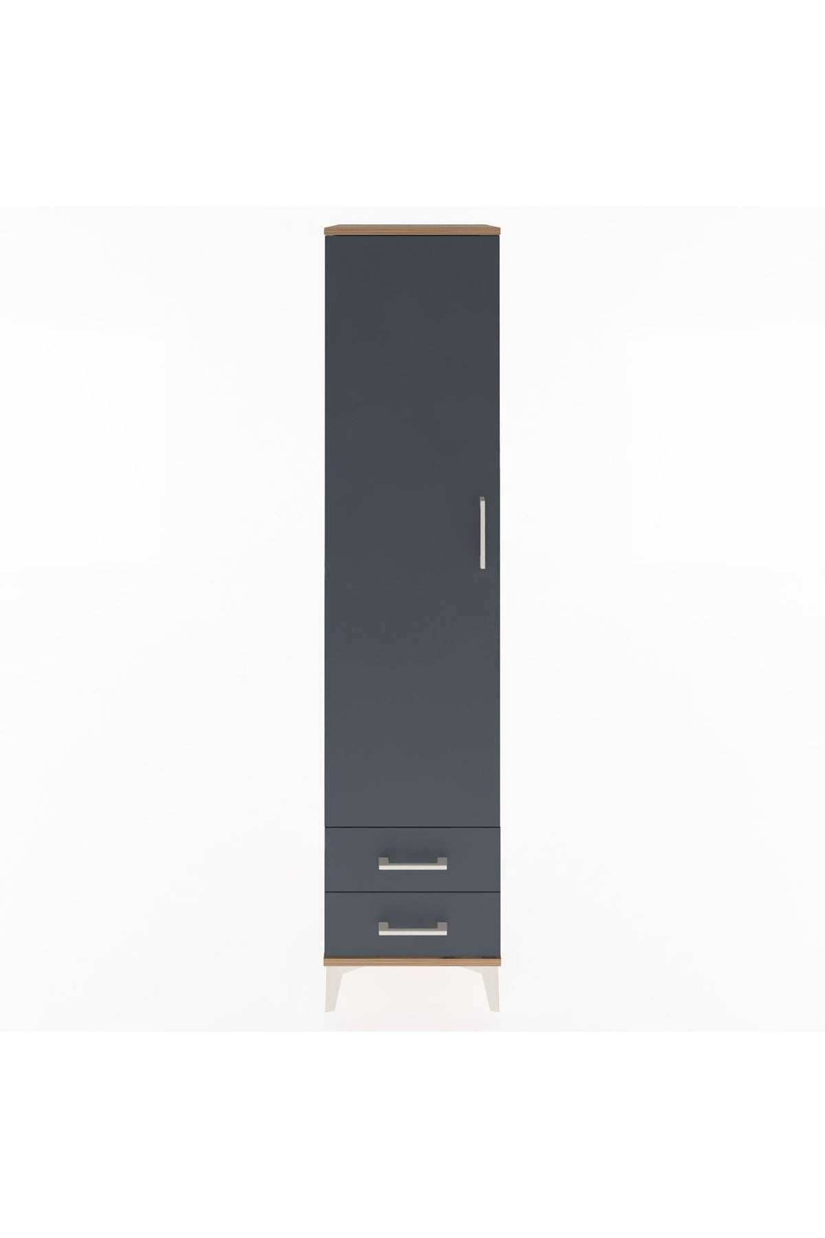 Hyperion Dolap 4 Raflı 2 Çekmeceli Tek Kapaklı 44x44x195 Çam-Antrasit