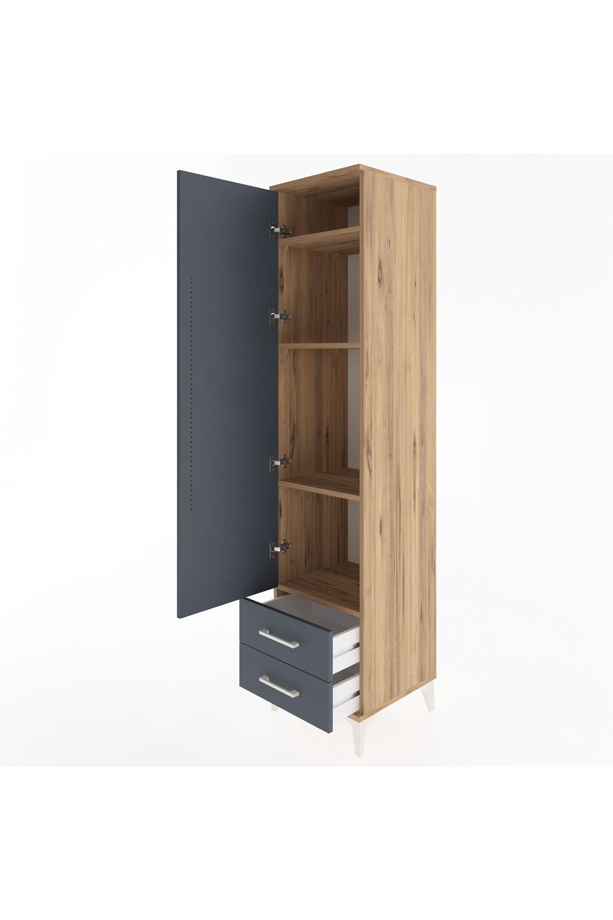 Hyperion Dolap 4 Raflı 2 Çekmeceli Tek Kapaklı 44x44x195 Çam-Antrasit