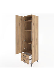 Hyperion Dolap 4 Raflı 2 Çekmeceli Tek Kapaklı 44x44x195 Çam-Çam