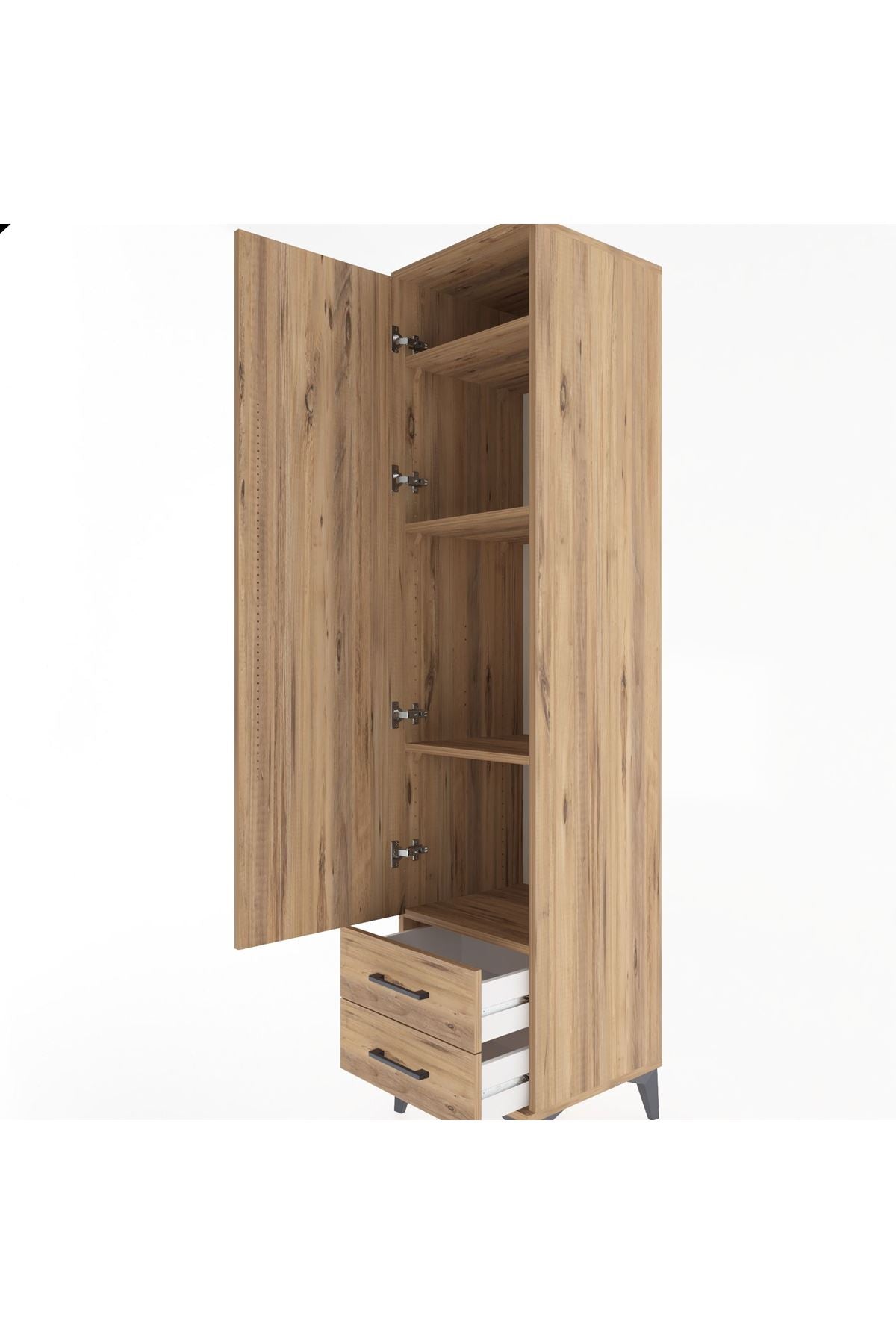 Hyperion Dolap 4 Raflı 2 Çekmeceli Tek Kapaklı 44x44x195 Çam-Çam