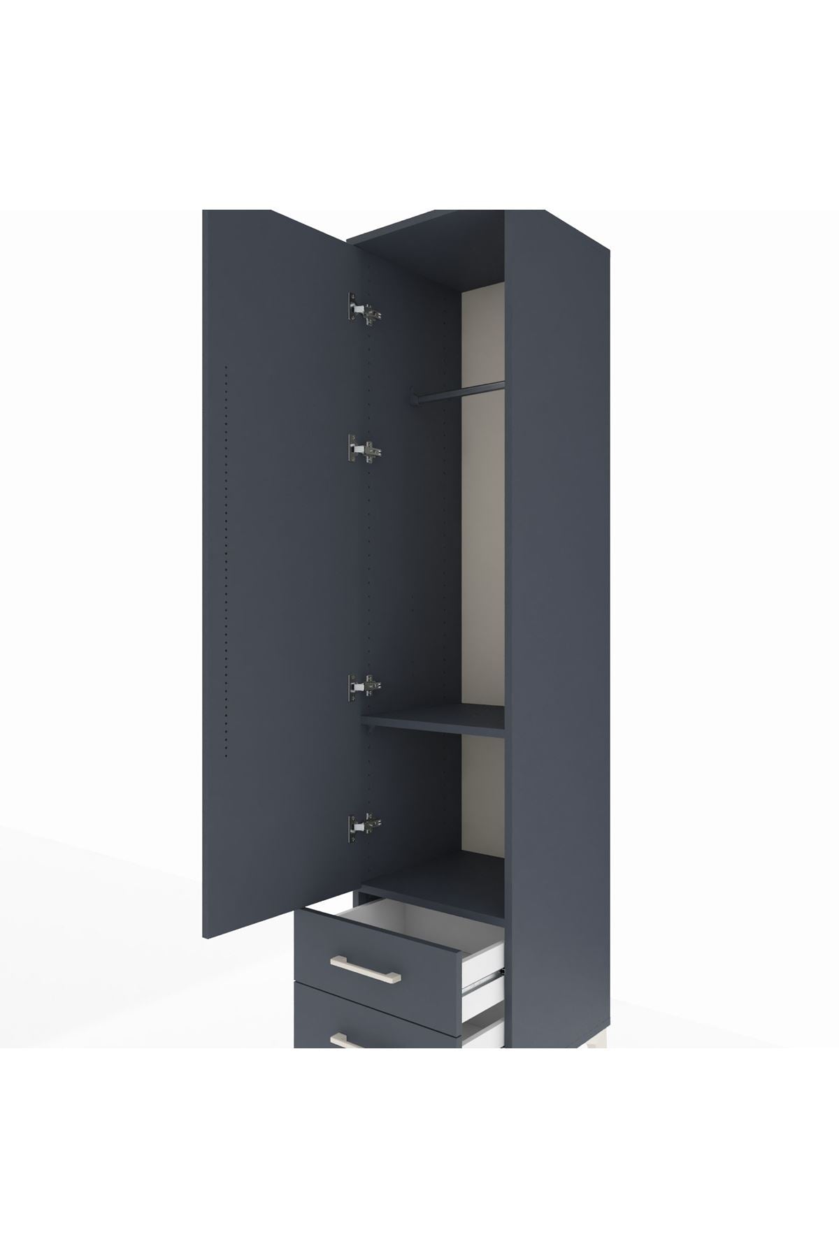 Hyperion Dolap 2 Raflı 2 Çekmeceli Tek Askılı 44x44x195 Antrasit-Antrasit