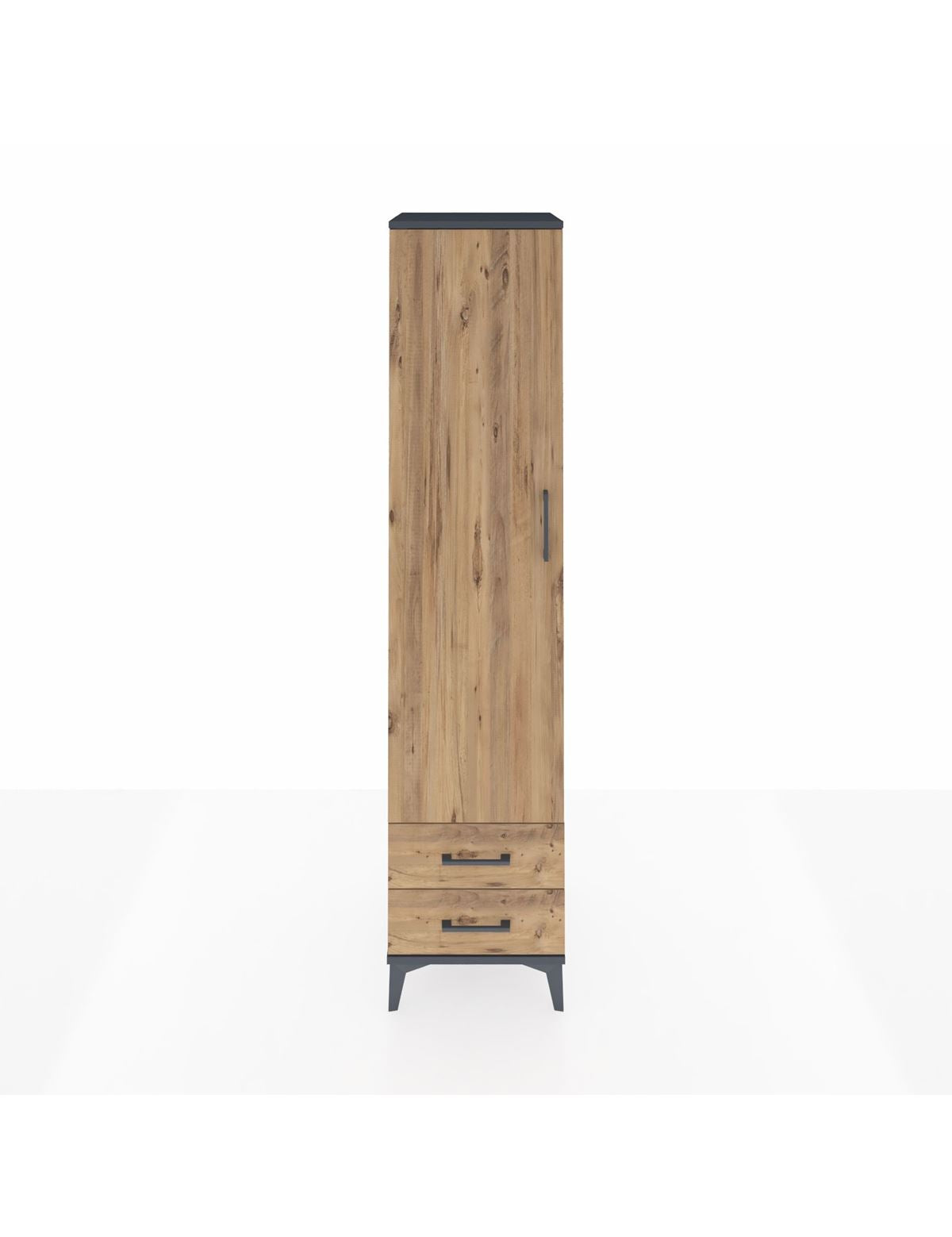 Hyperion Dolap 2 Raflı 2 Çekmeceli Tek Askılı 44x44x195 Antrasit-Çam