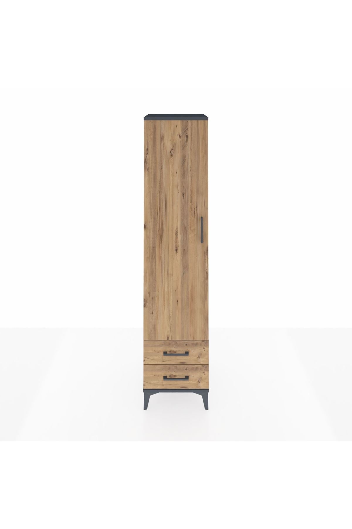 Hyperion Dolap 2 Raflı 2 Çekmeceli Tek Askılı 44x44x195 Antrasit-Çam