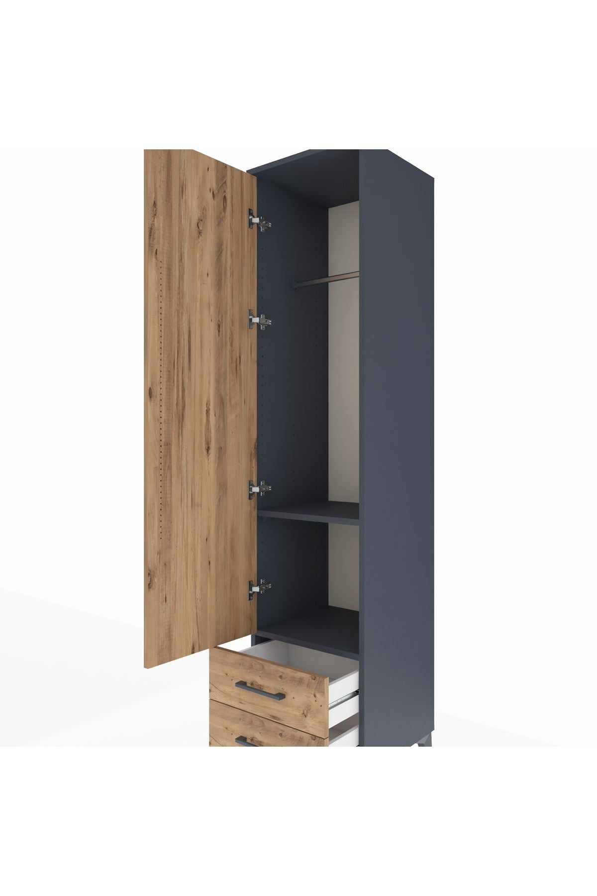 Hyperion Dolap 2 Raflı 2 Çekmeceli Tek Askılı 44x44x195 Antrasit-Çam