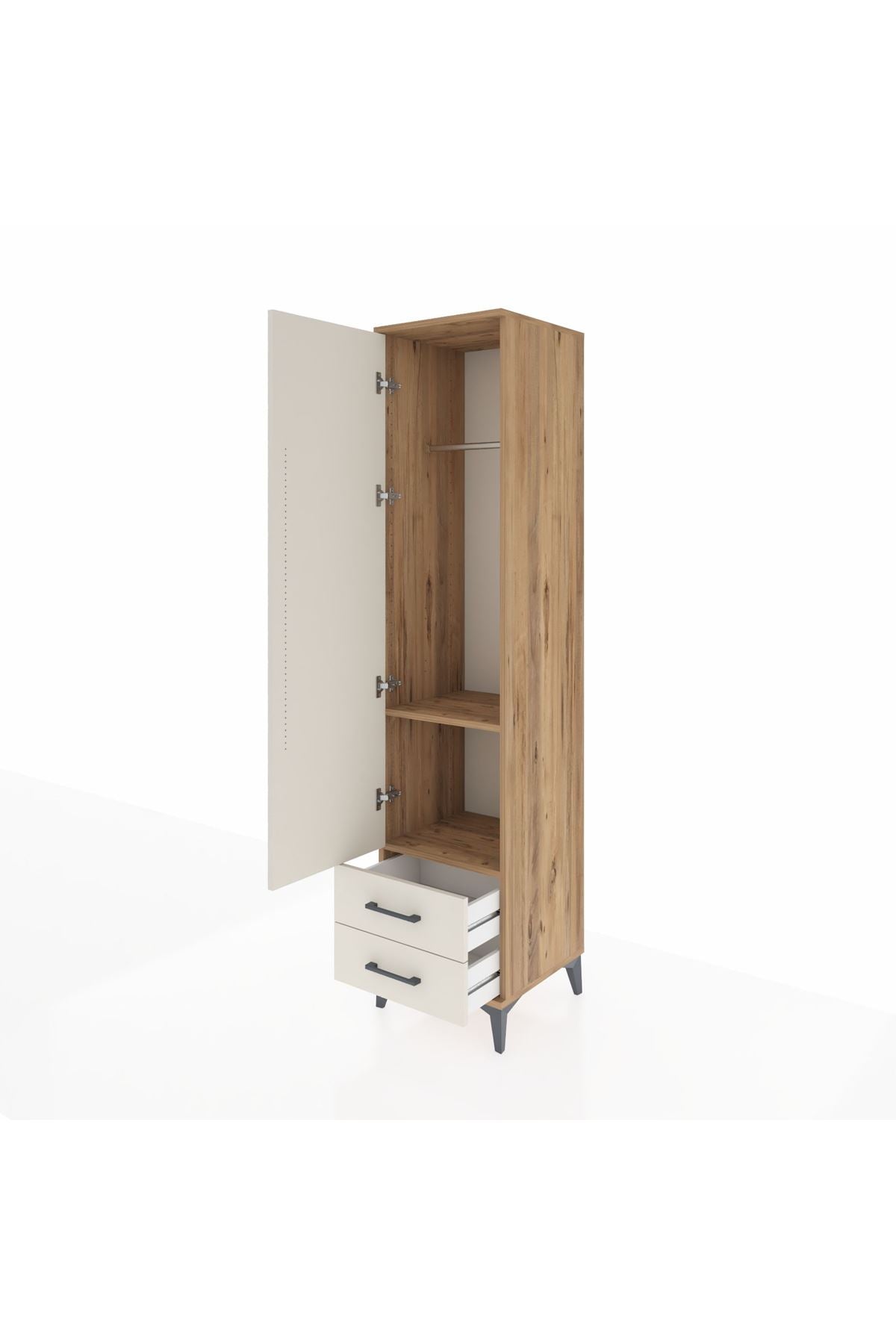 Hyperion Dolap 2 Raflı 2 Çekmeceli Tek Askılı 44x44x195 Çam-Aytaşı