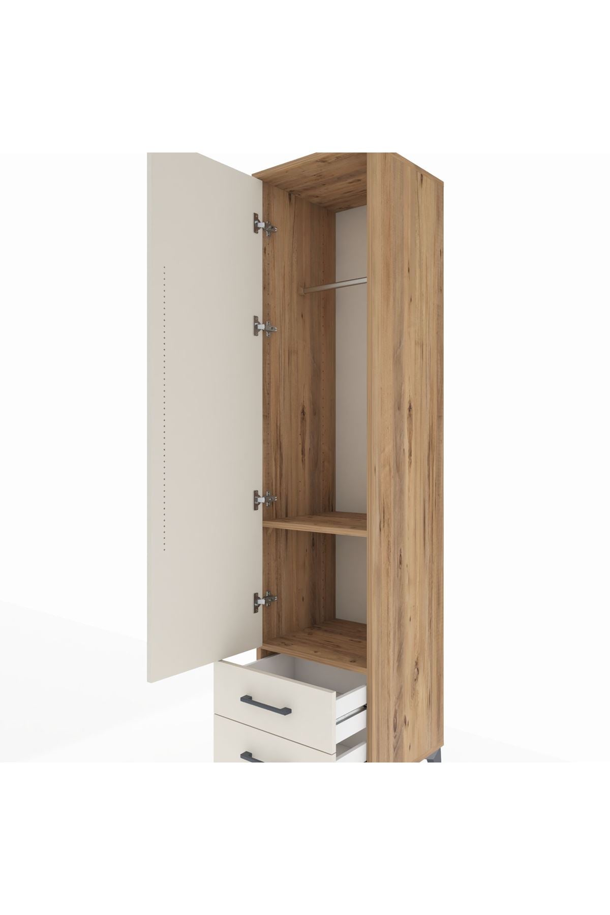 Hyperion Dolap 2 Raflı 2 Çekmeceli Tek Askılı 44x44x195 Çam-Aytaşı