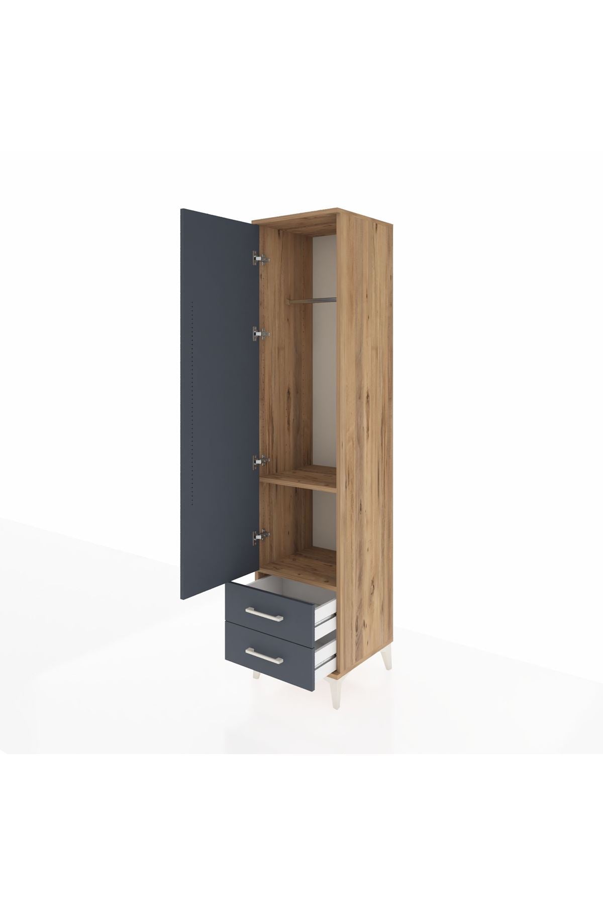 Hyperion Dolap 2 Raflı 2 Çekmeceli Tek Askılı 44x44x195 Çam-Antrasit
