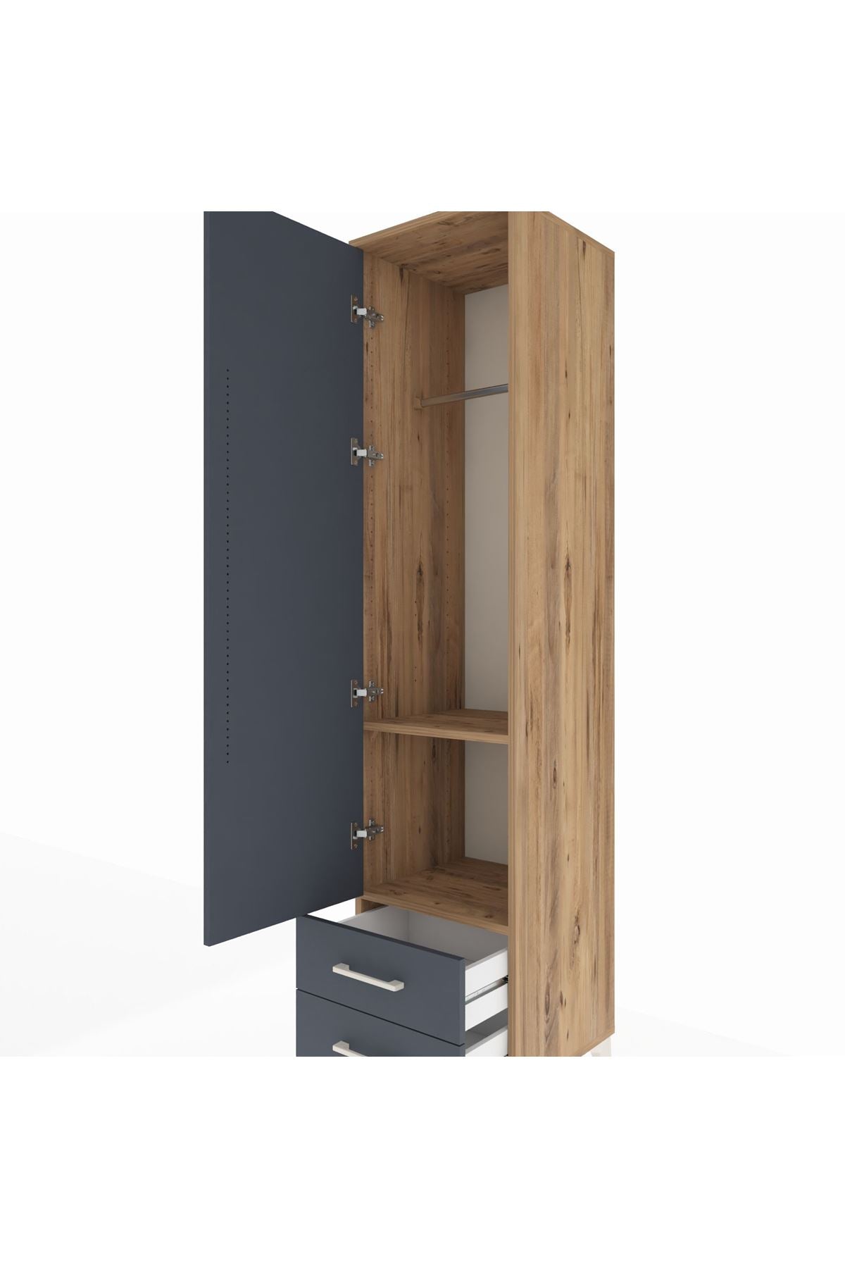 Hyperion Dolap 2 Raflı 2 Çekmeceli Tek Askılı 44x44x195 Çam-Antrasit