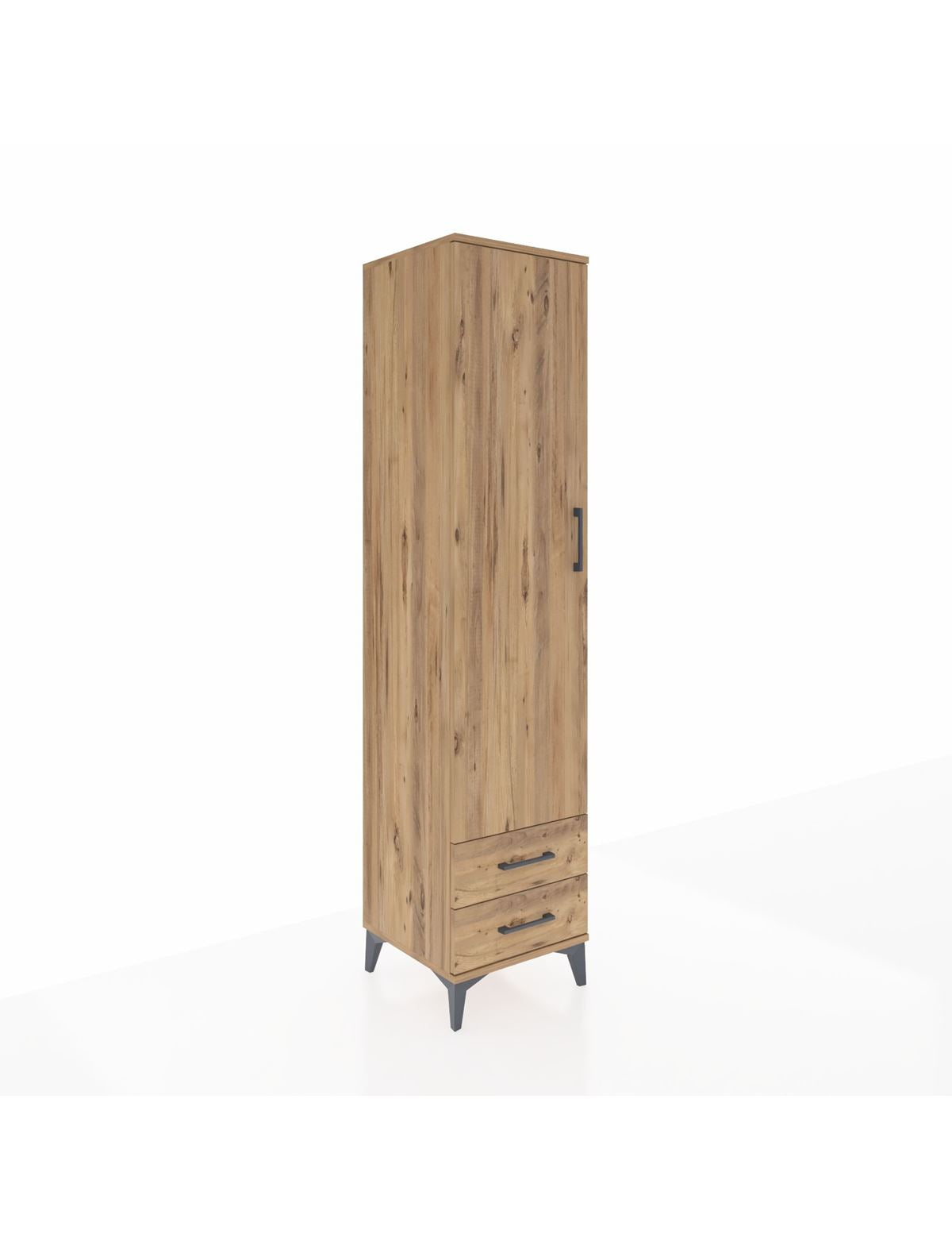 Hyperion Dolap 2 Raflı 2 Çekmeceli Tek Askılı 44x44x195 Çam-Çam