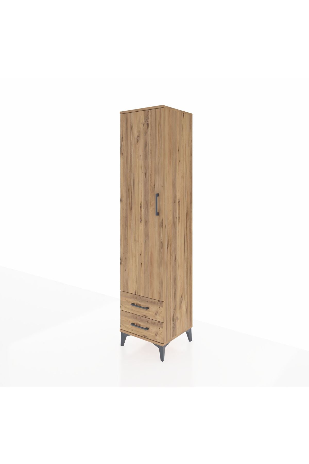 Hyperion Dolap 2 Raflı 2 Çekmeceli Tek Askılı 44x44x195 Çam-Çam