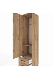 Hyperion Dolap 2 Raflı 2 Çekmeceli Tek Askılı 44x44x195 Çam-Çam