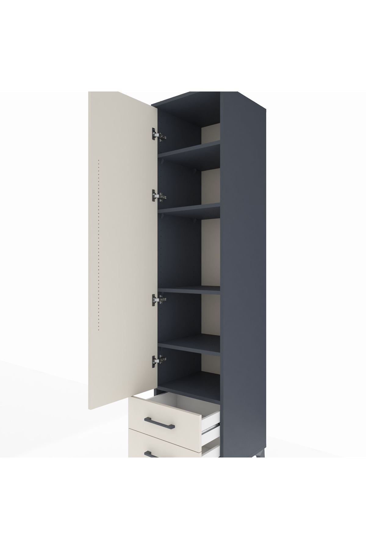 Hyperion Dolap 5 Raflı 2 Çekmeceli Tek Kapaklı 44x44x195 Antrasit-Aytaşı