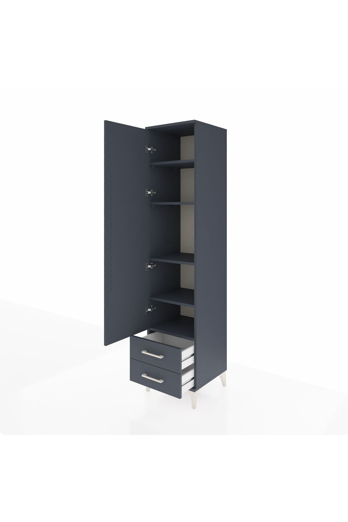 Hyperion Dolap 5 Raflı 2 Çekmeceli Tek Kapaklı 44x44x195 Antrasit-Antrasit