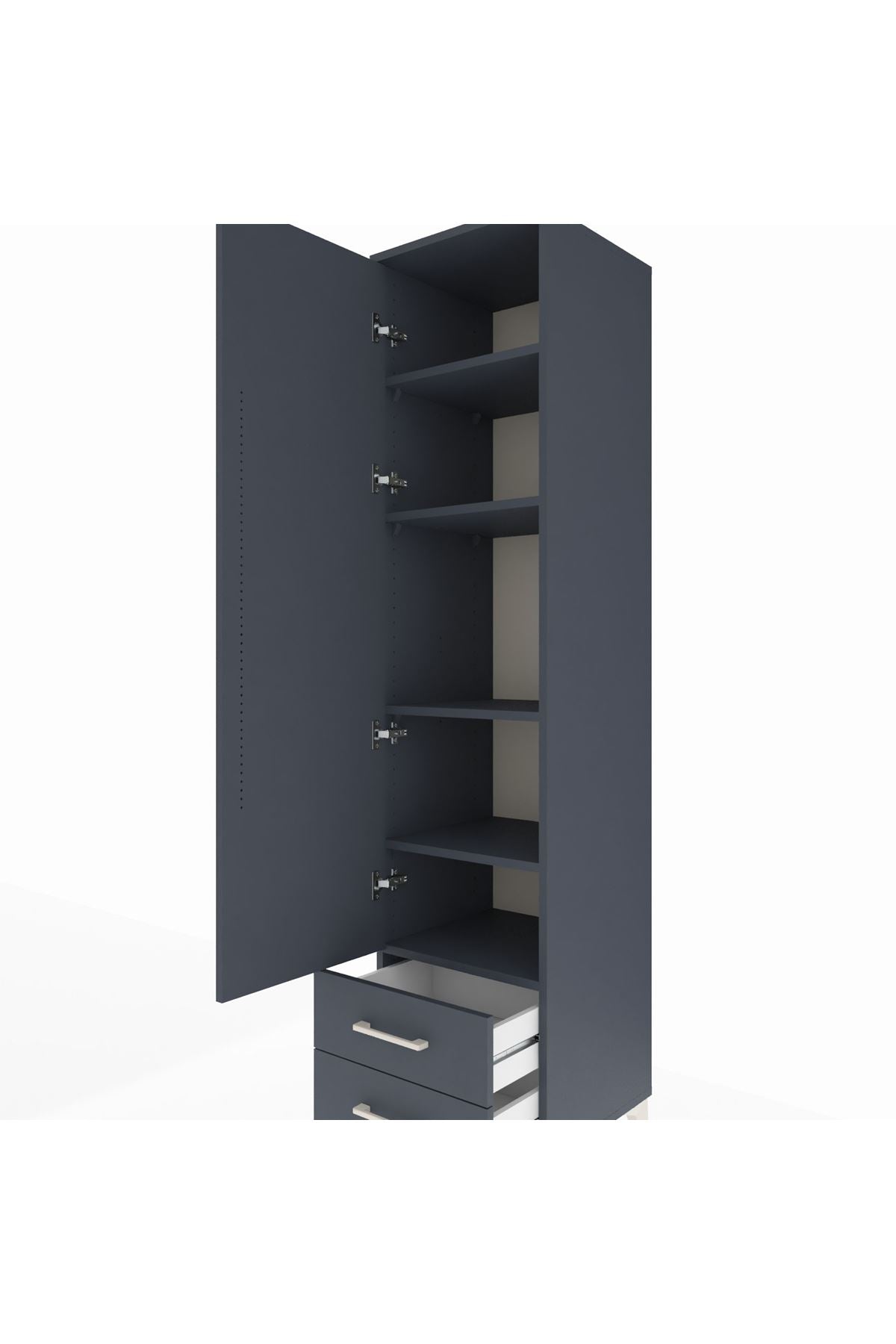 Hyperion Dolap 5 Raflı 2 Çekmeceli Tek Kapaklı 44x44x195 Antrasit-Antrasit