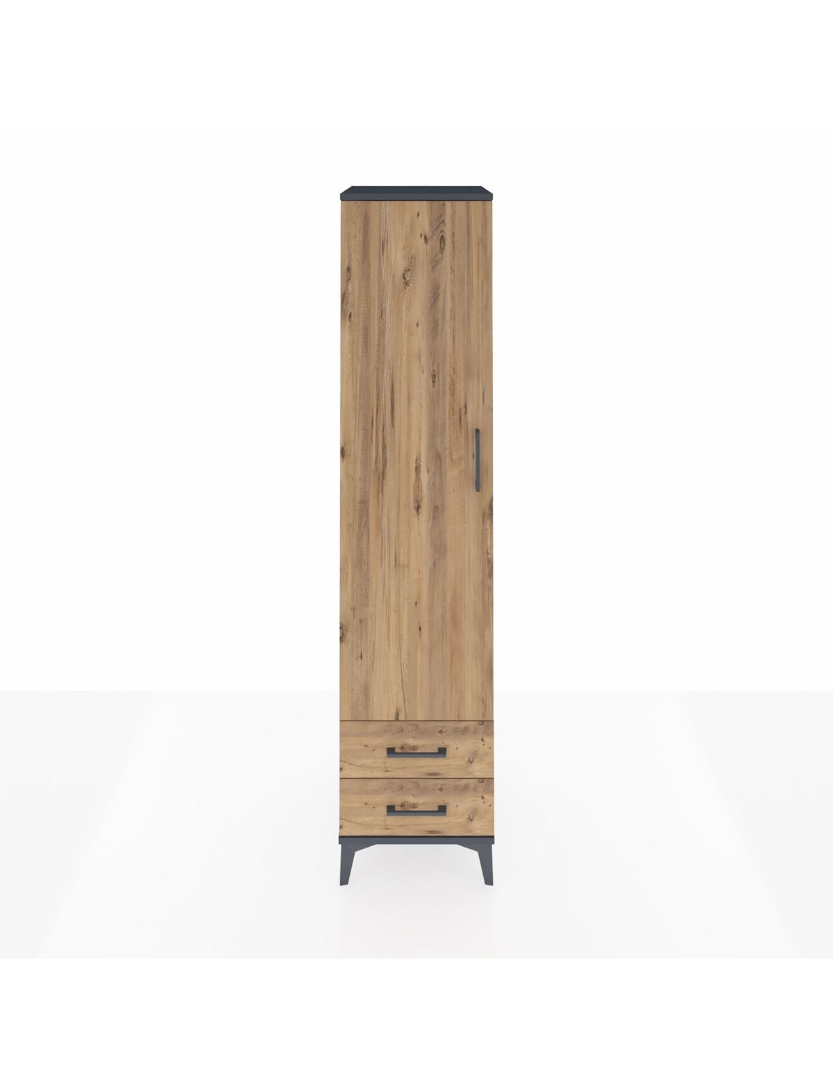 Hyperion Dolap 5 Raflı 2 Çekmeceli Tek Kapaklı 44x44x195 Antrasit-Çam