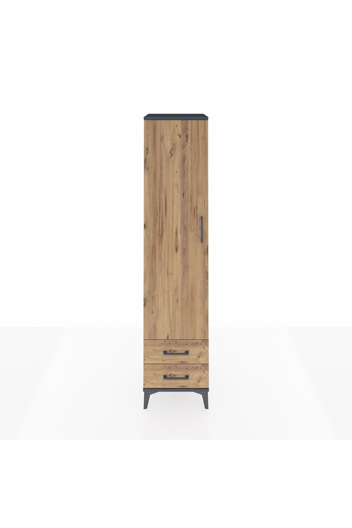 Hyperion Dolap 5 Raflı 2 Çekmeceli Tek Kapaklı 44x44x195 Antrasit-Çam