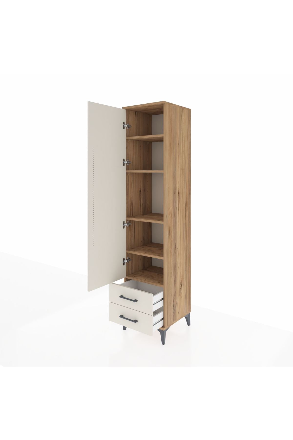 Hyperion Dolap 5 Raflı 2 Çekmeceli Tek Kapaklı 44x44x195 Çam-Aytaşı