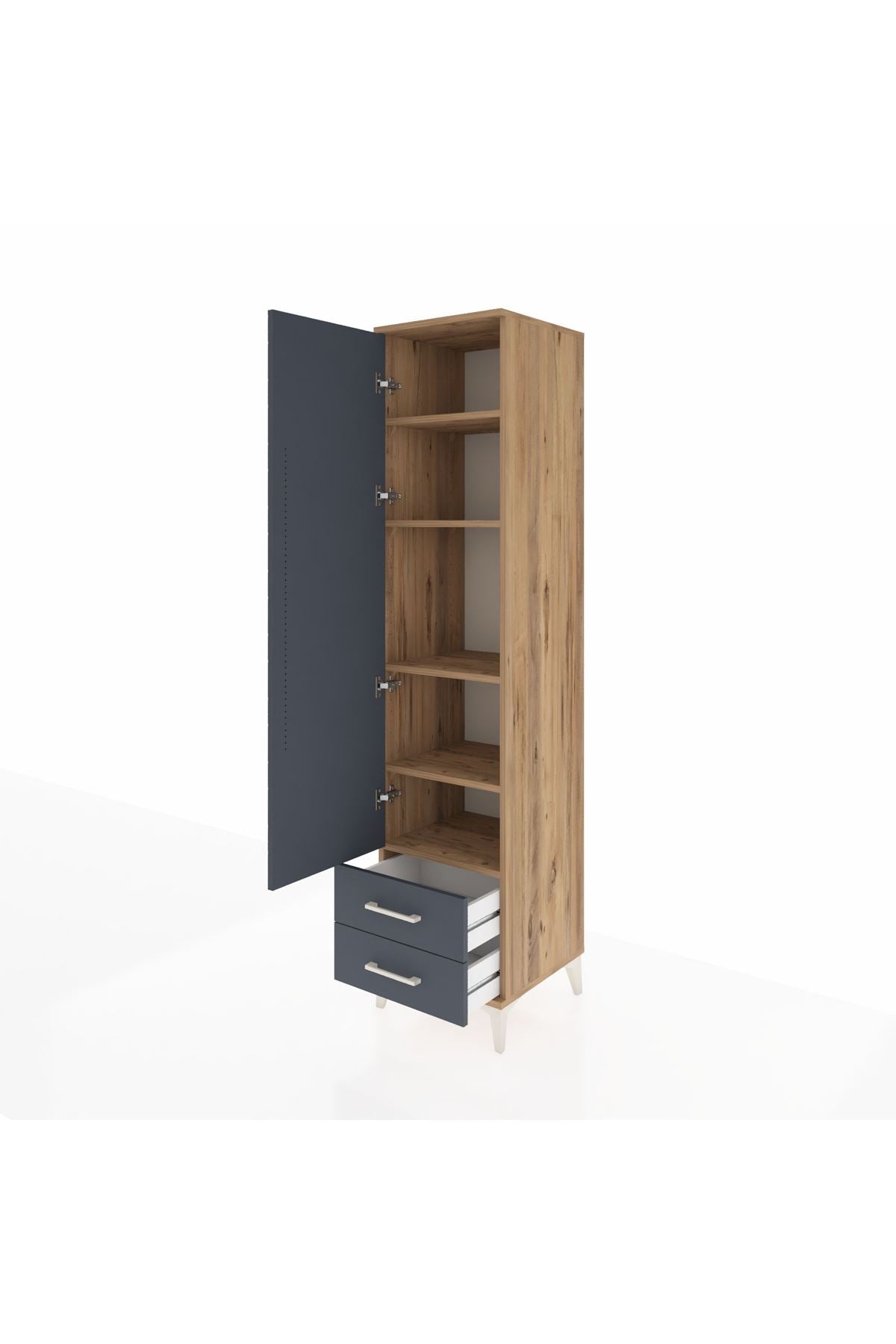 Hyperion Dolap 5 Raflı 2 Çekmeceli Tek Kapaklı 44x44x195 Çam-Antrasit