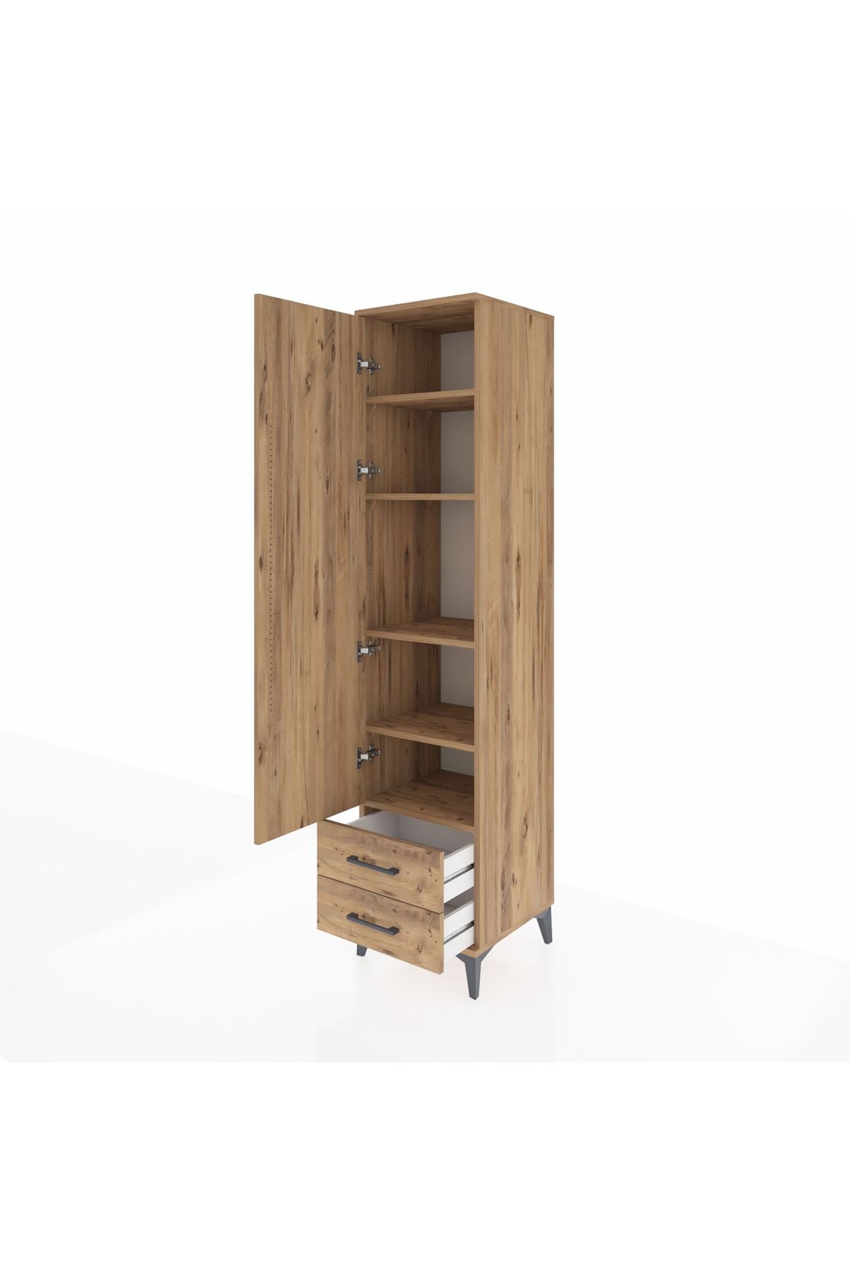 Hyperion Dolap 5 Raflı 2 Çekmeceli Tek Kapaklı 44x44x195 Çam-Çam