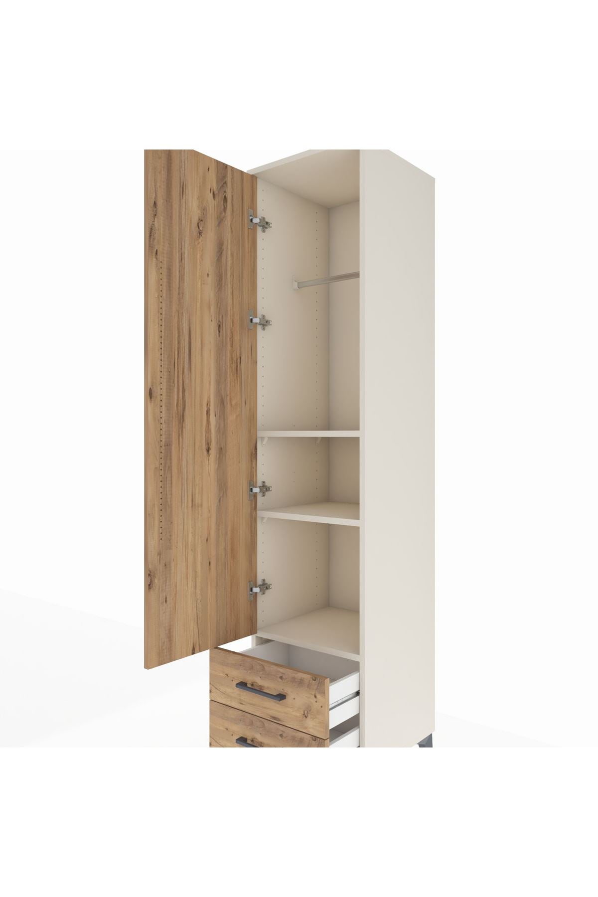 Hyperion Dolap 3 Raflı 2 Çekmeceli Tek Askılı 44x44x195 Aytaşı-Çam