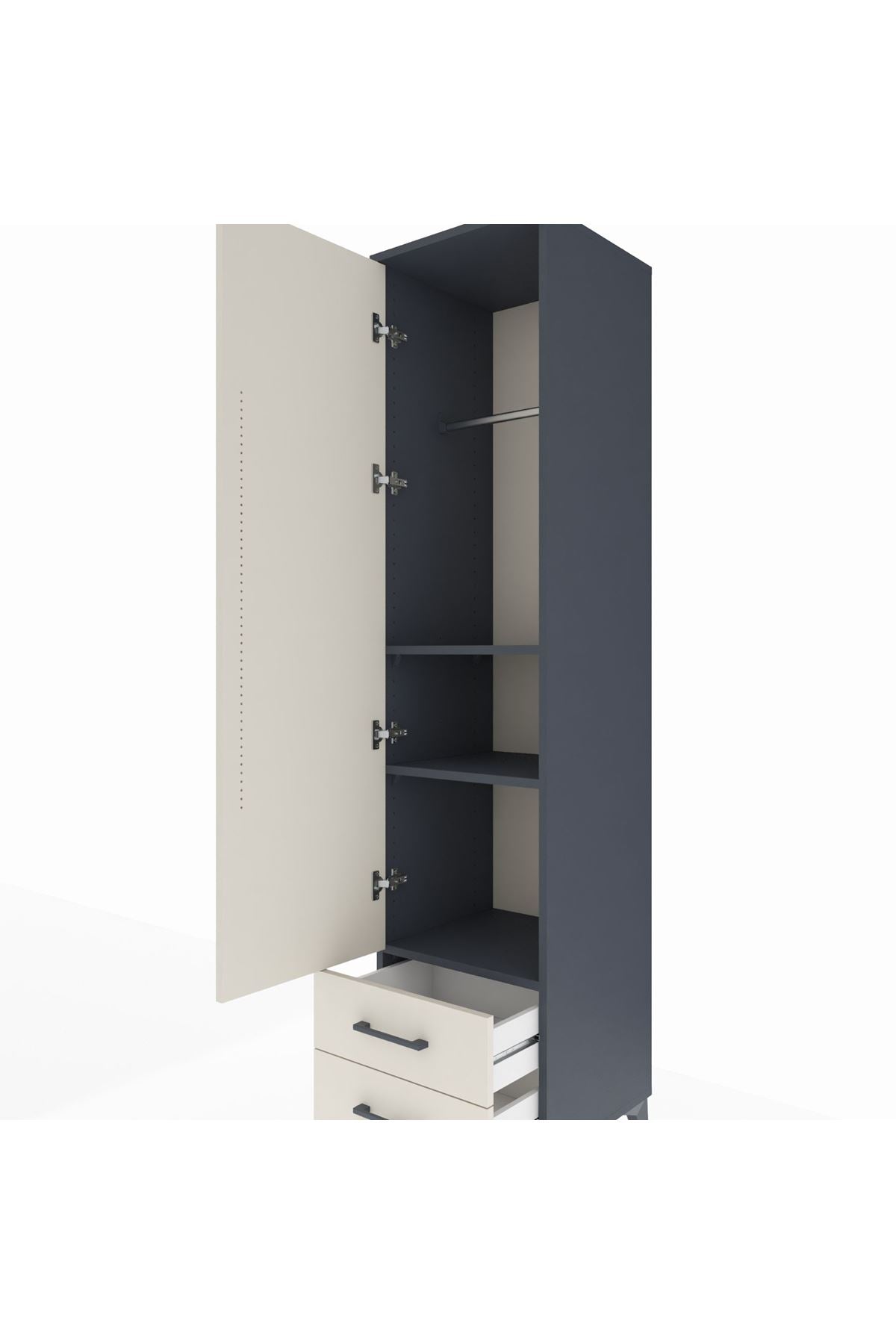 Hyperion Dolap 3 Raflı 2 Çekmeceli Tek Askılı 44x44x195 Antrasit-Aytaşı