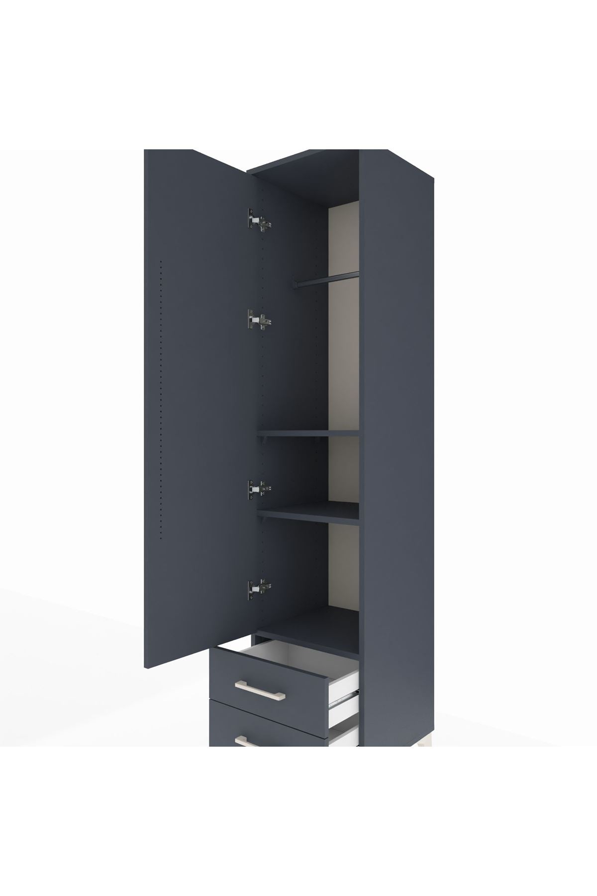 Hyperion Dolap 3 Raflı 2 Çekmeceli Tek Askılı 44x44x195 Antrasit-Antrasit